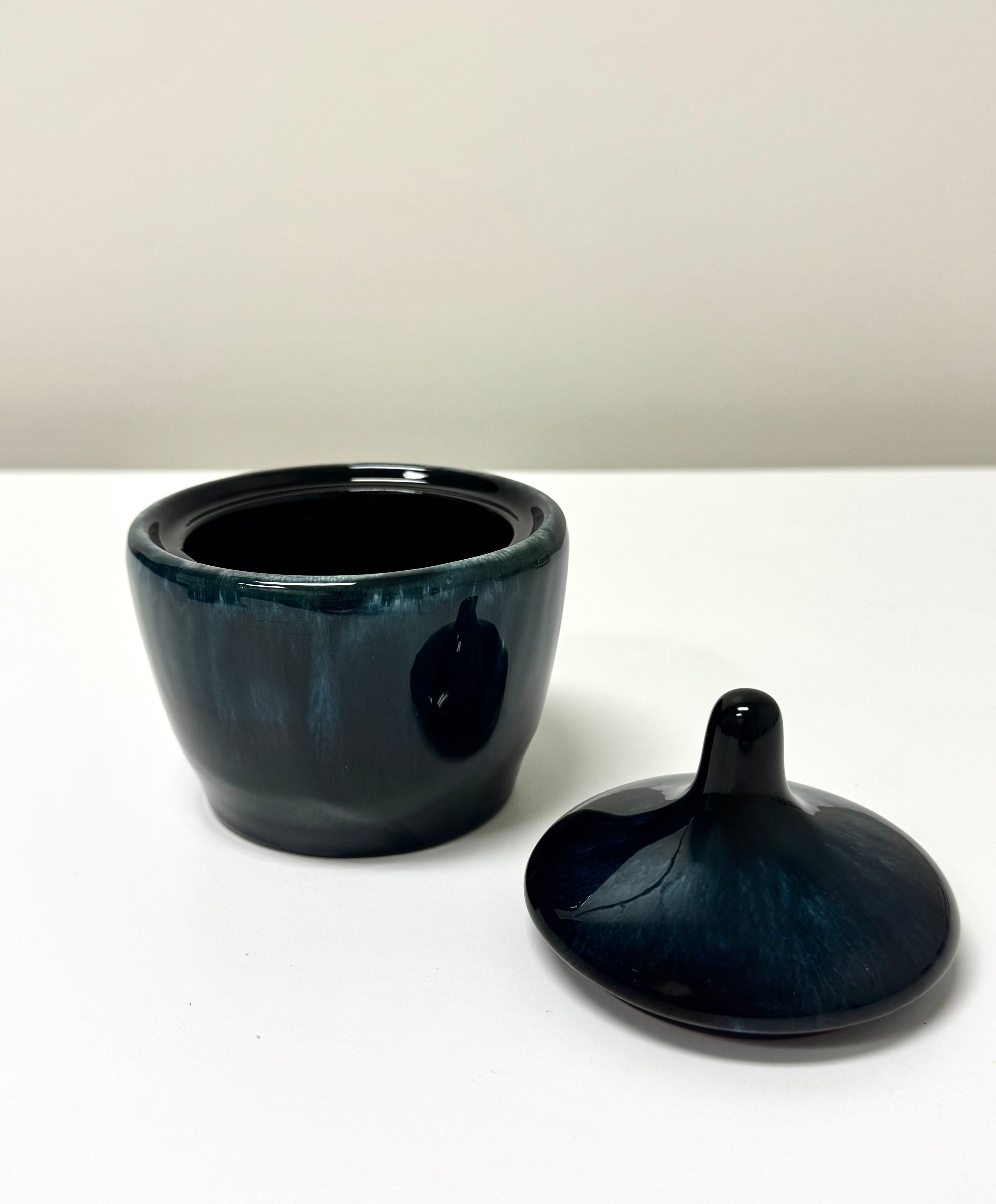 Vintage BLUE MOUNTAIN POTTERY Blue Glaze Covered Bowl