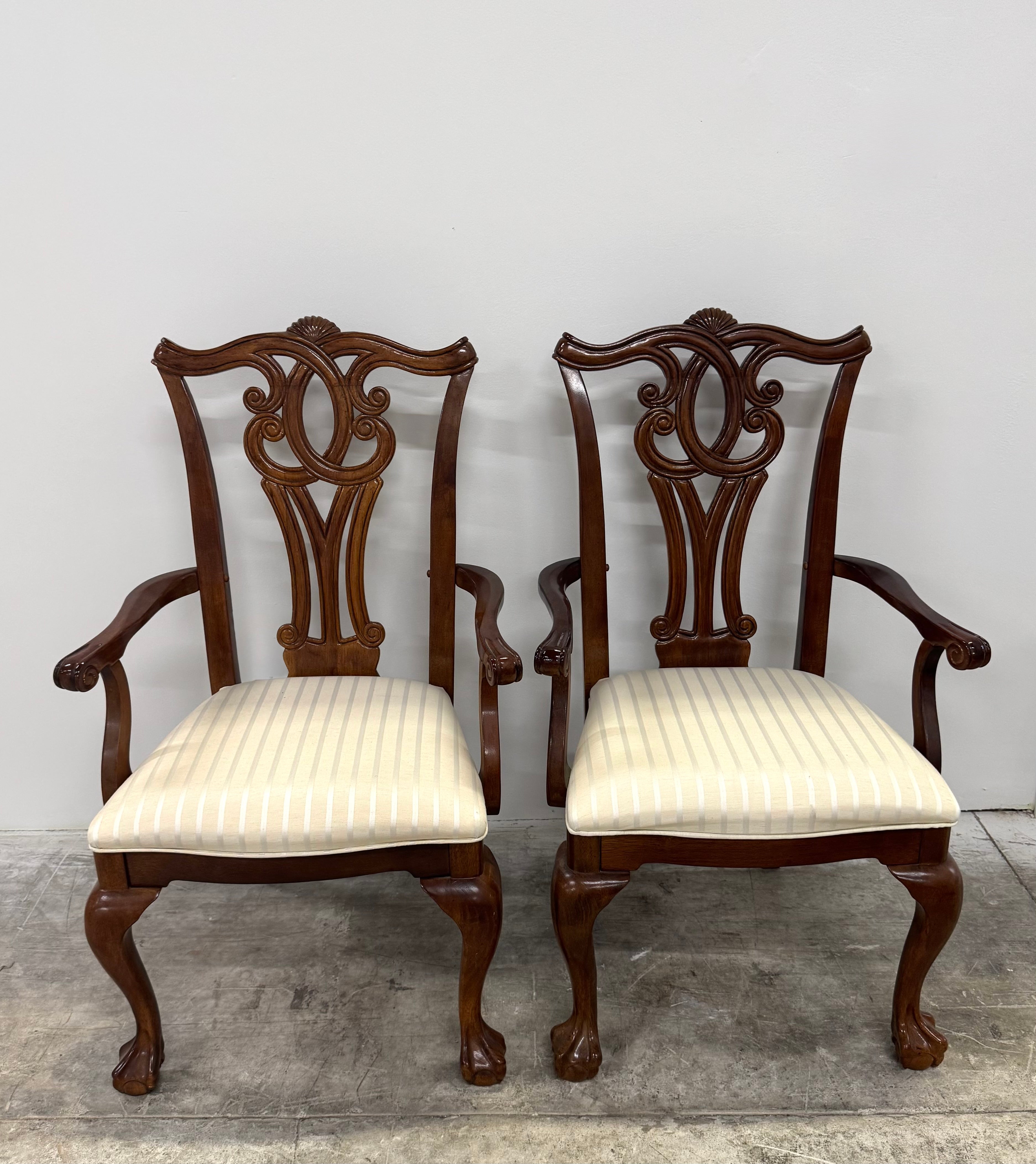 Mahogany Striped Dining Arm Chairs Set of 2