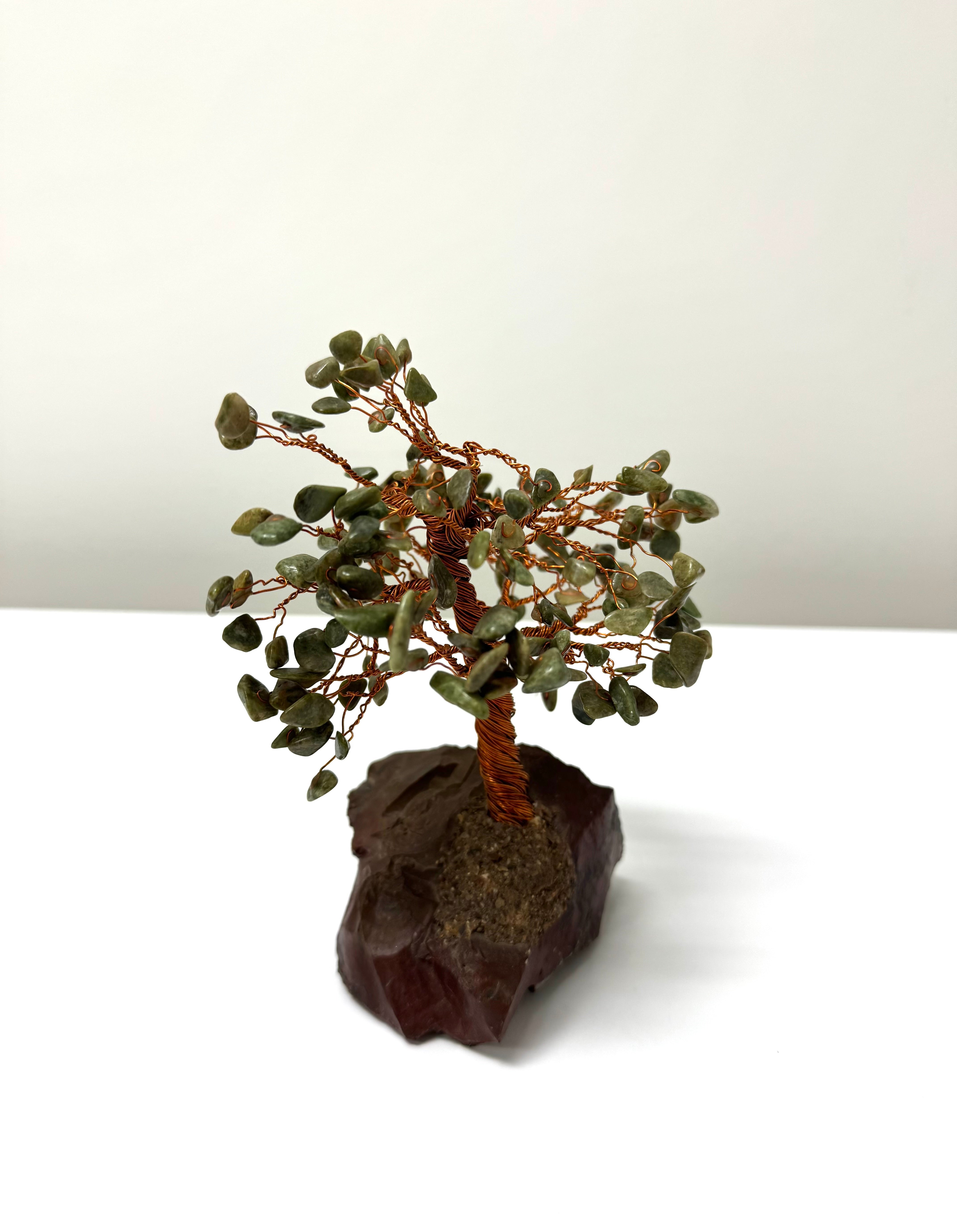Green Gemstone Bonsai Tree on Natural Stone Base