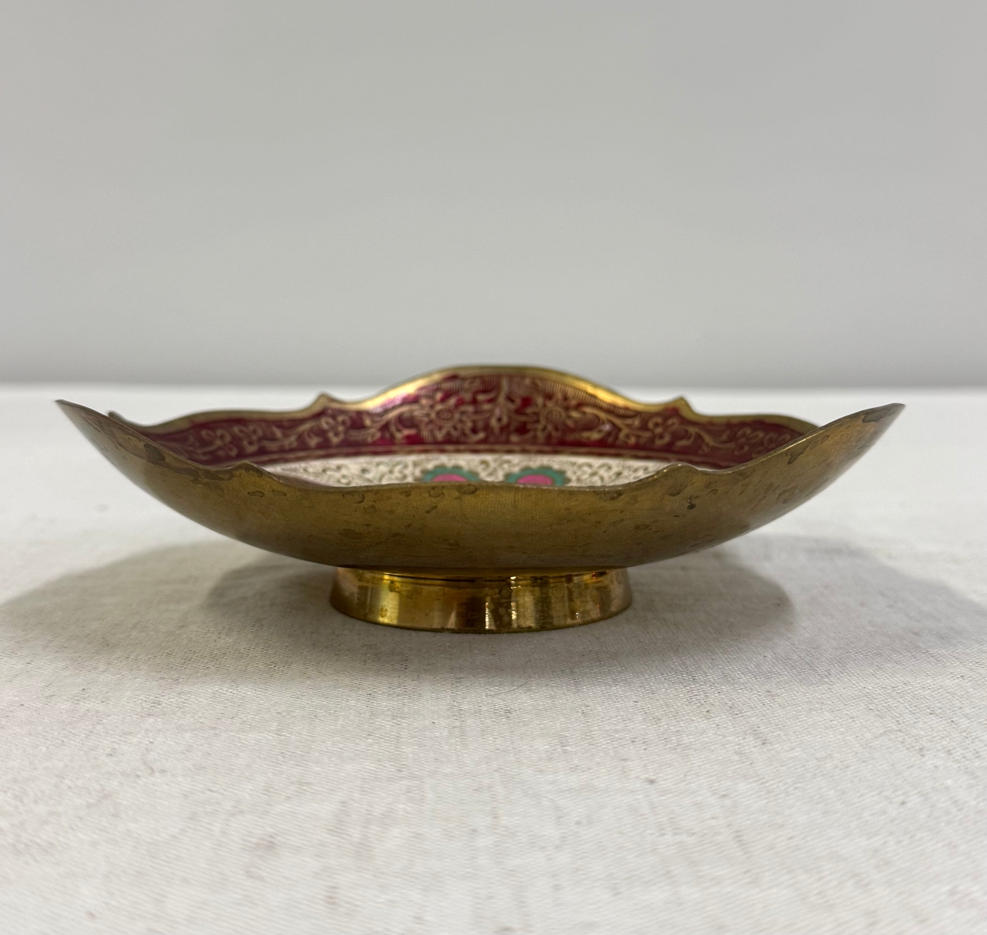 Meenakari Hand-painted Brass Pedestal Bowl