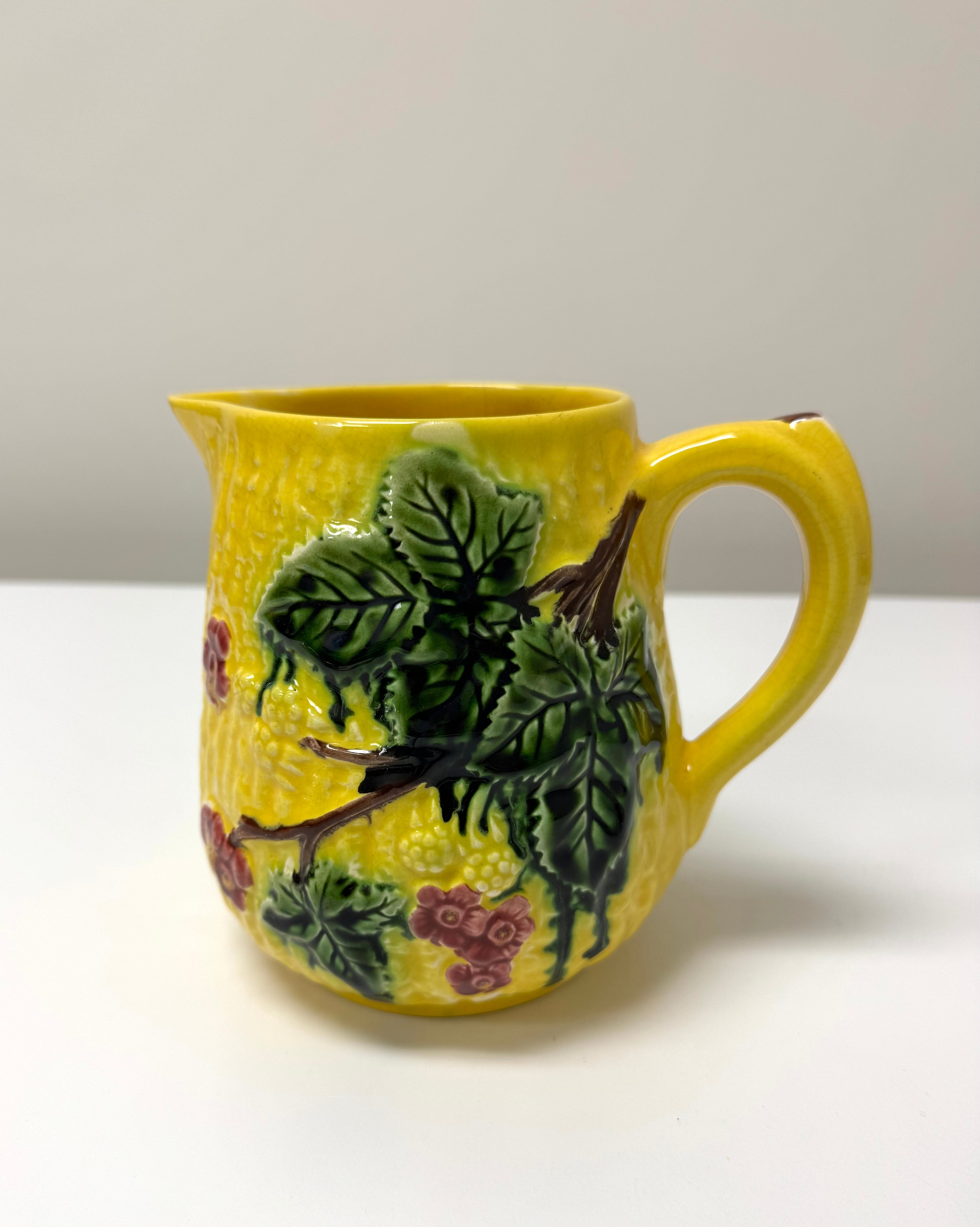 Antique SHORTER Majolica Floral Pitcher