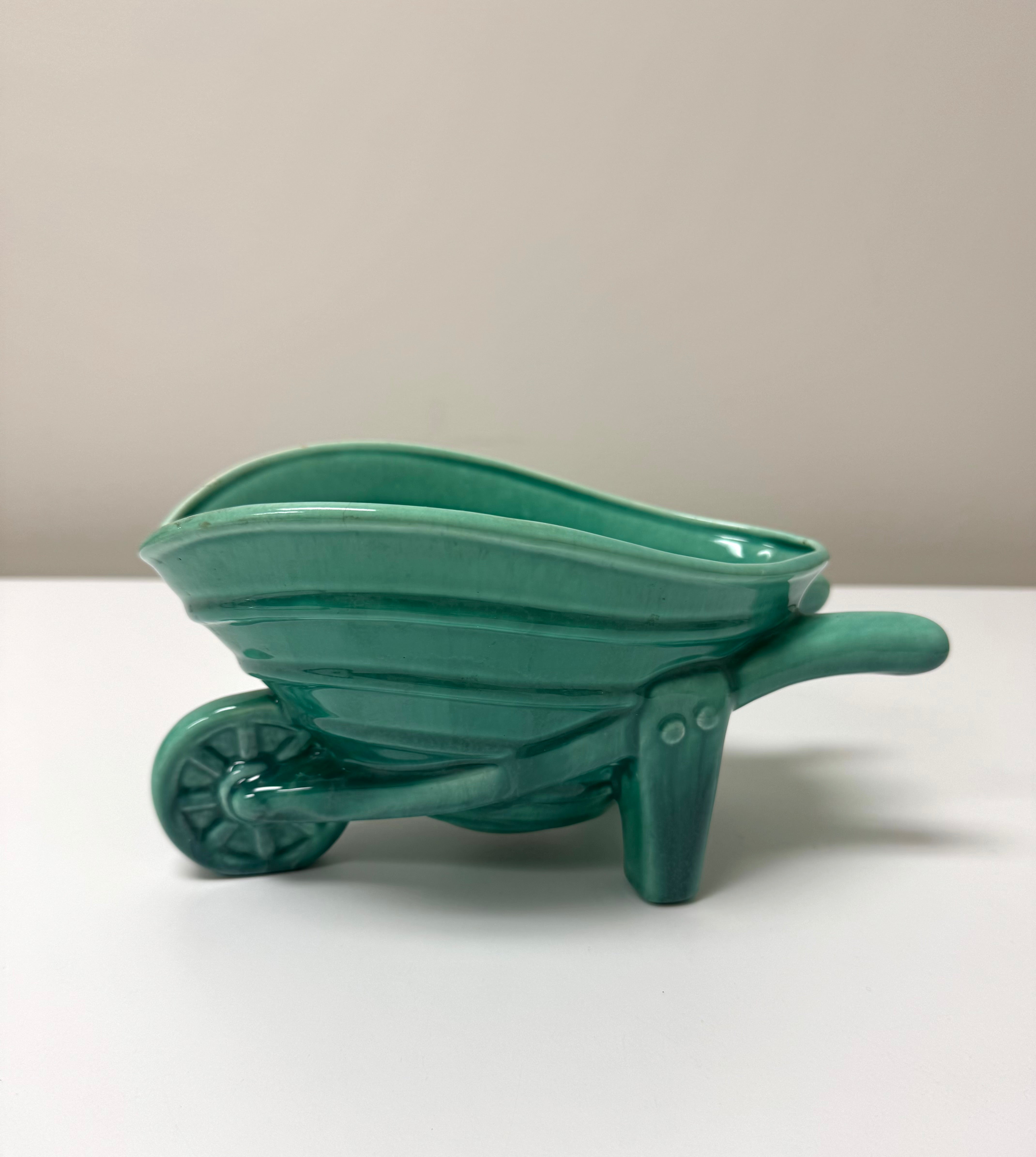 Vintage HAEGER Turquoise Wheelbarrow Planter