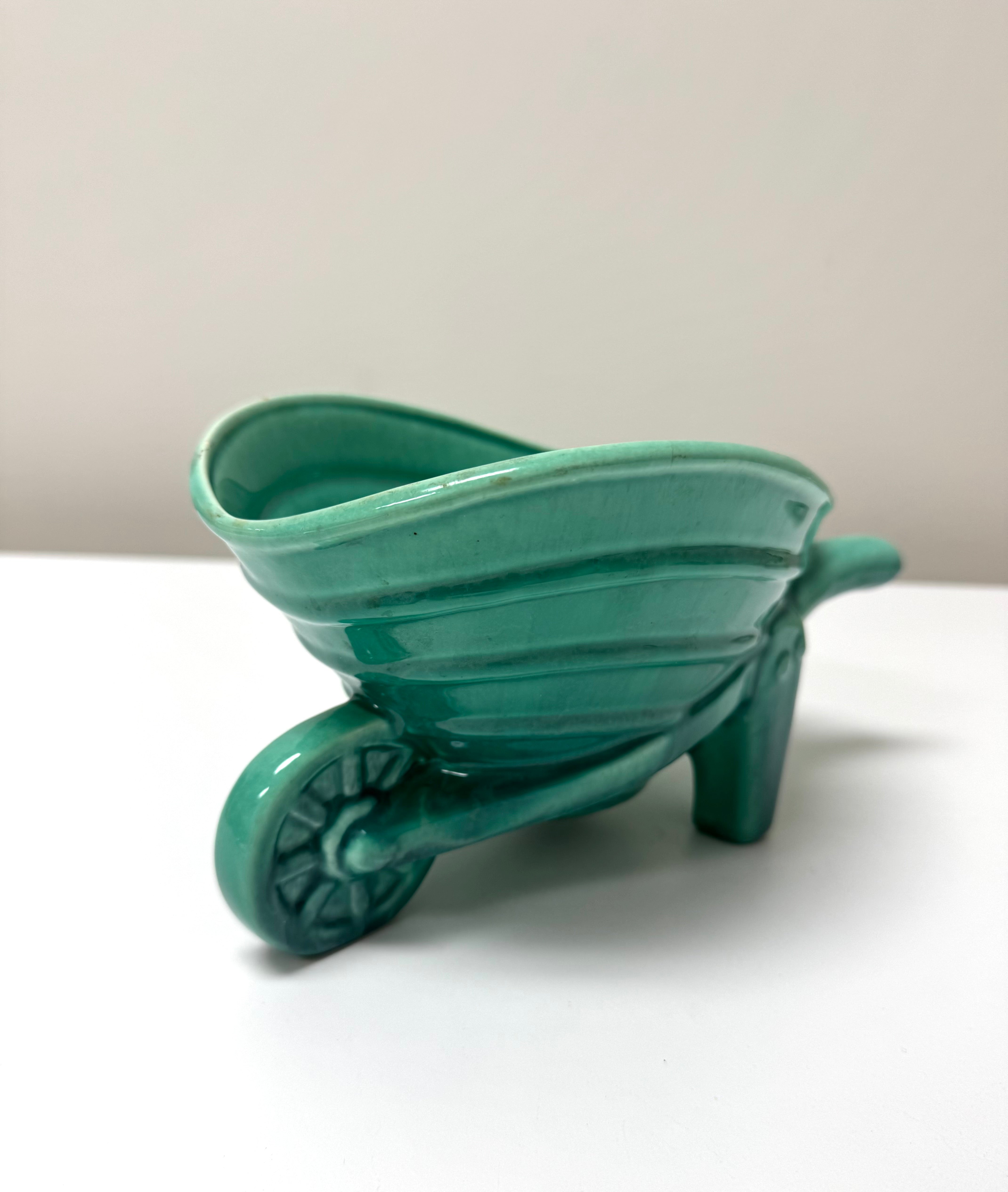 Vintage HAEGER Turquoise Wheelbarrow Planter