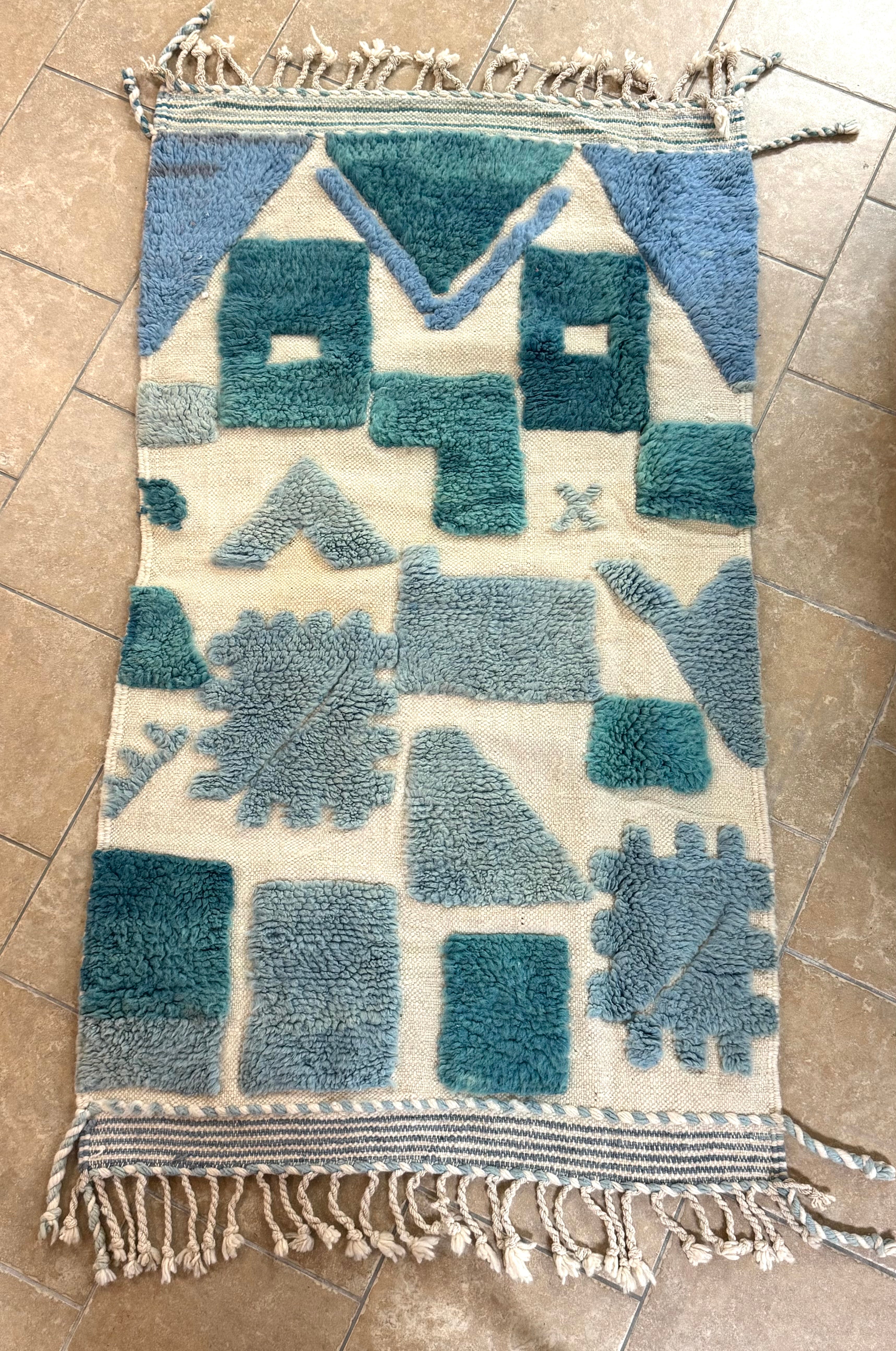 Moroccan Tassel Blue Block 38" x 67" Rug
