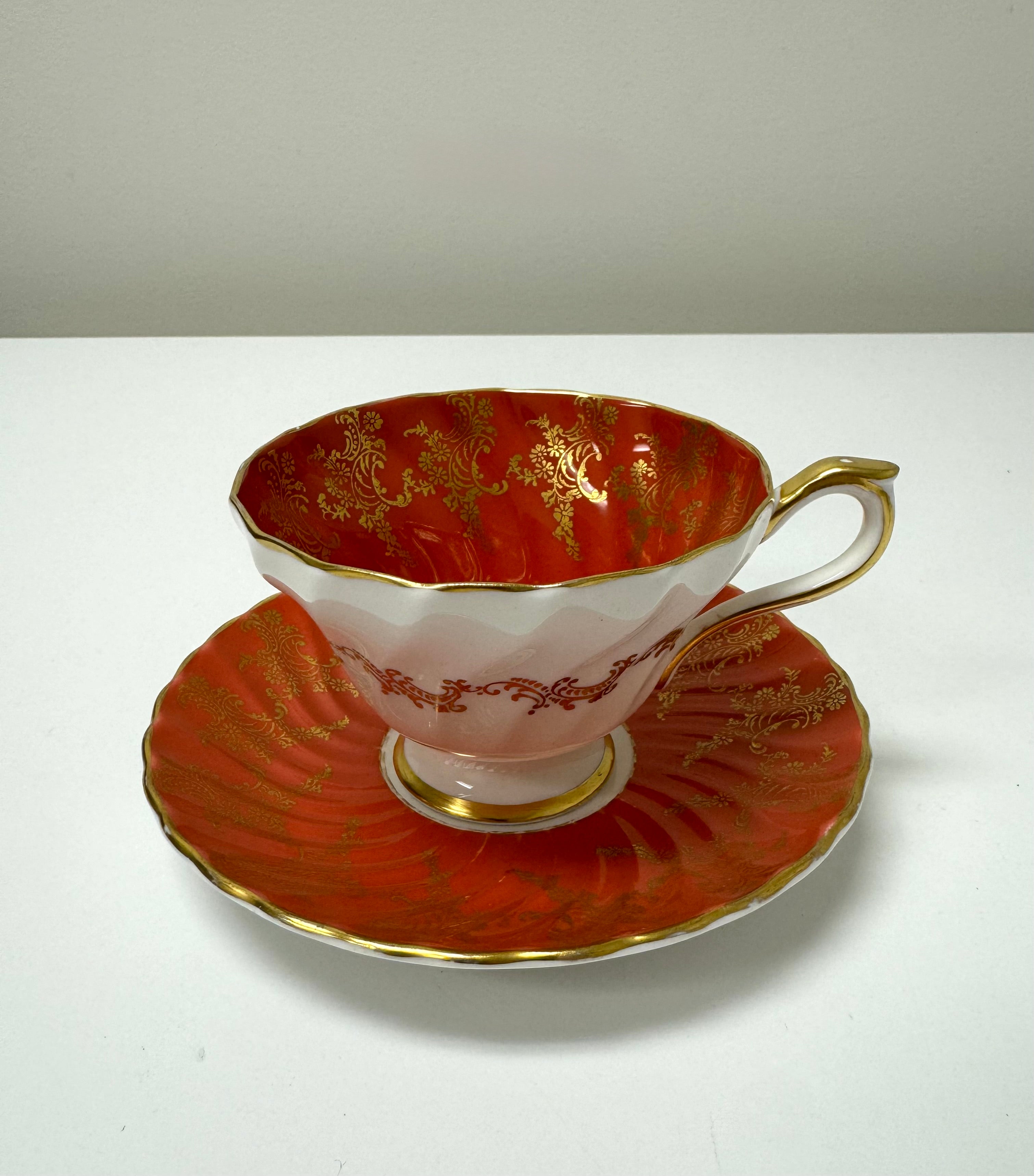 AYNSLEY Burnt Orange & Gold Cup & Saucer