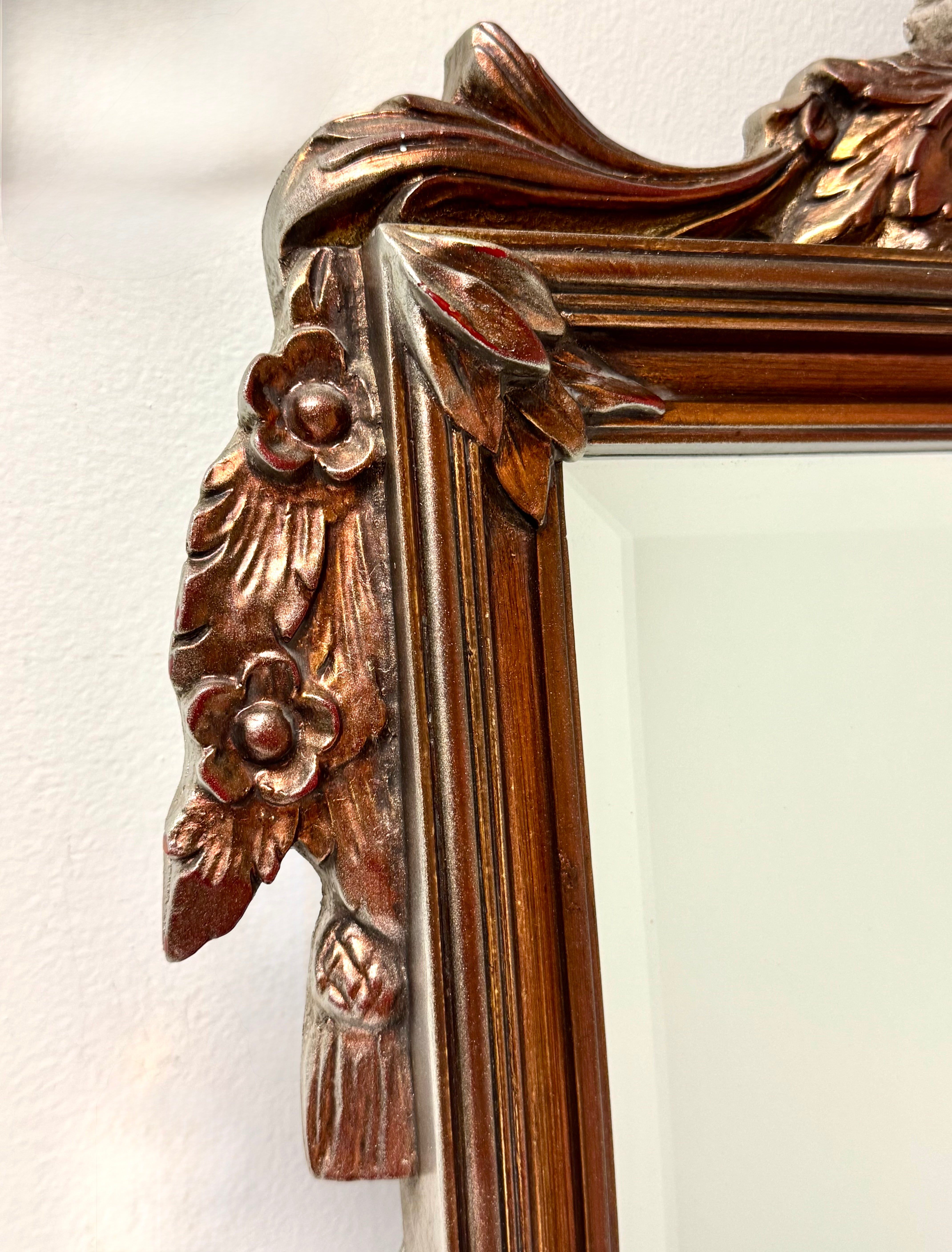 French Traditional Antiqued Silver Copper Mirror