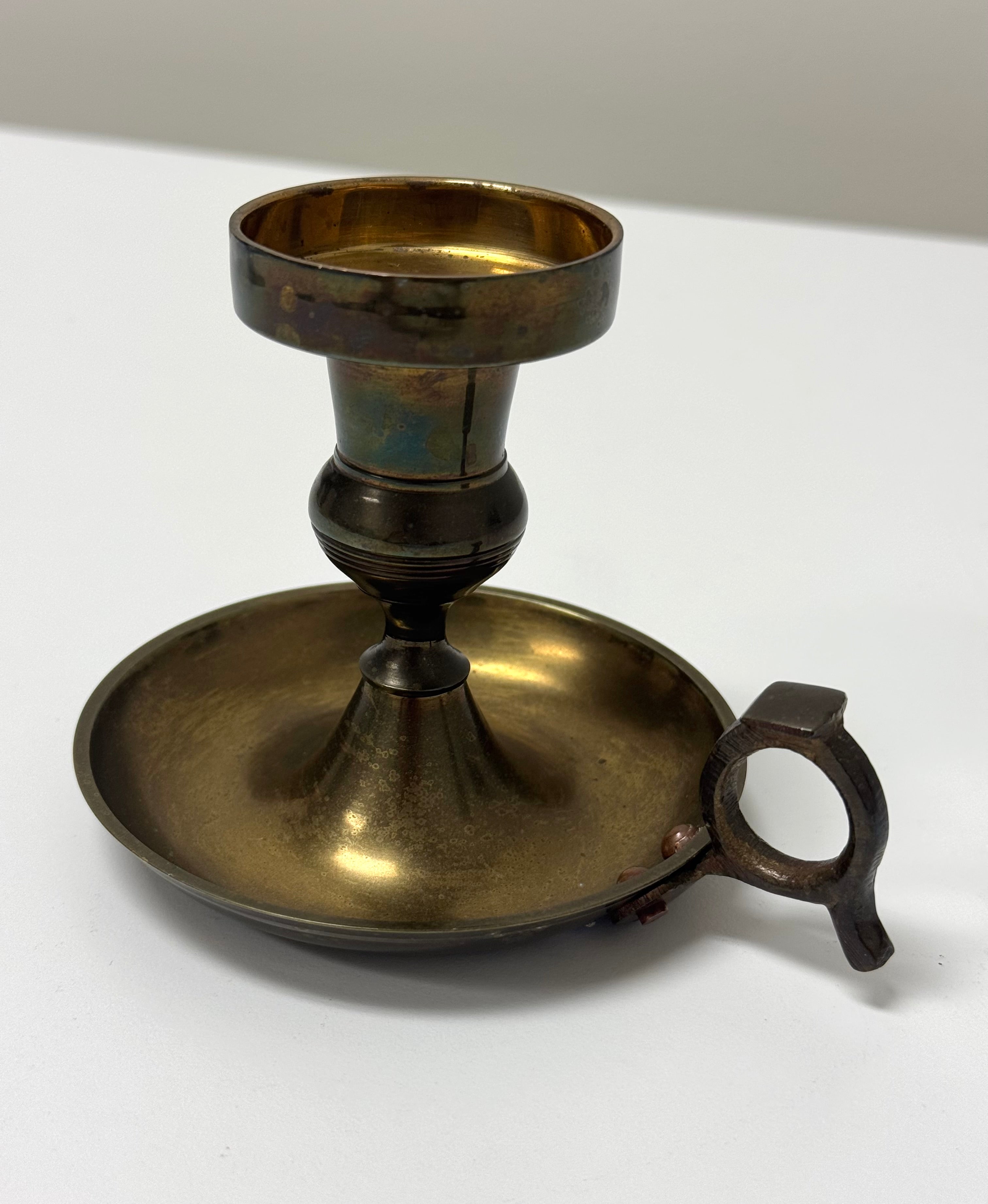 Vintage Aged Brass Chamberstick Candle Holder