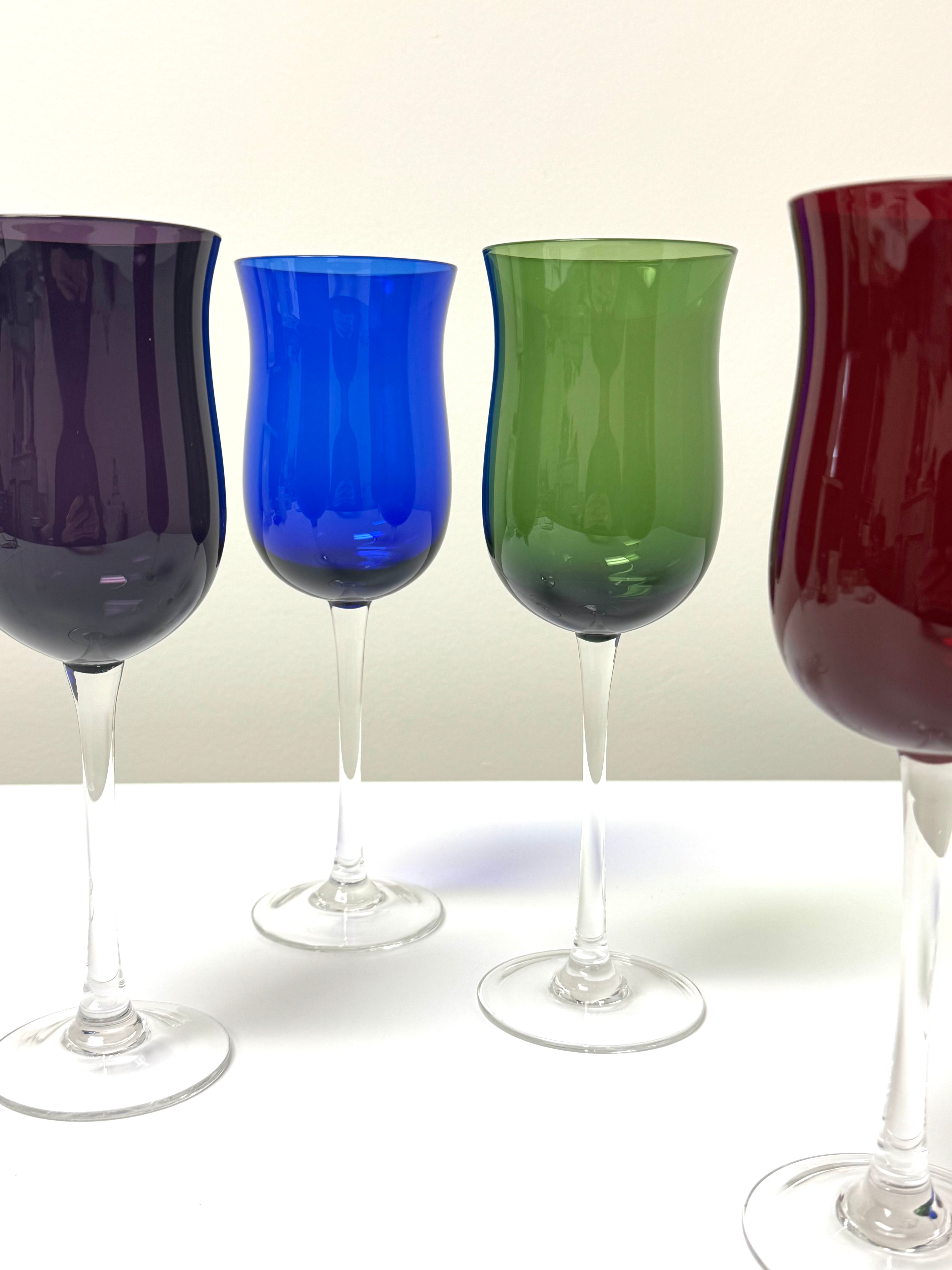 Vintage Multi-colour Tulip Wine Glasses Set of 4