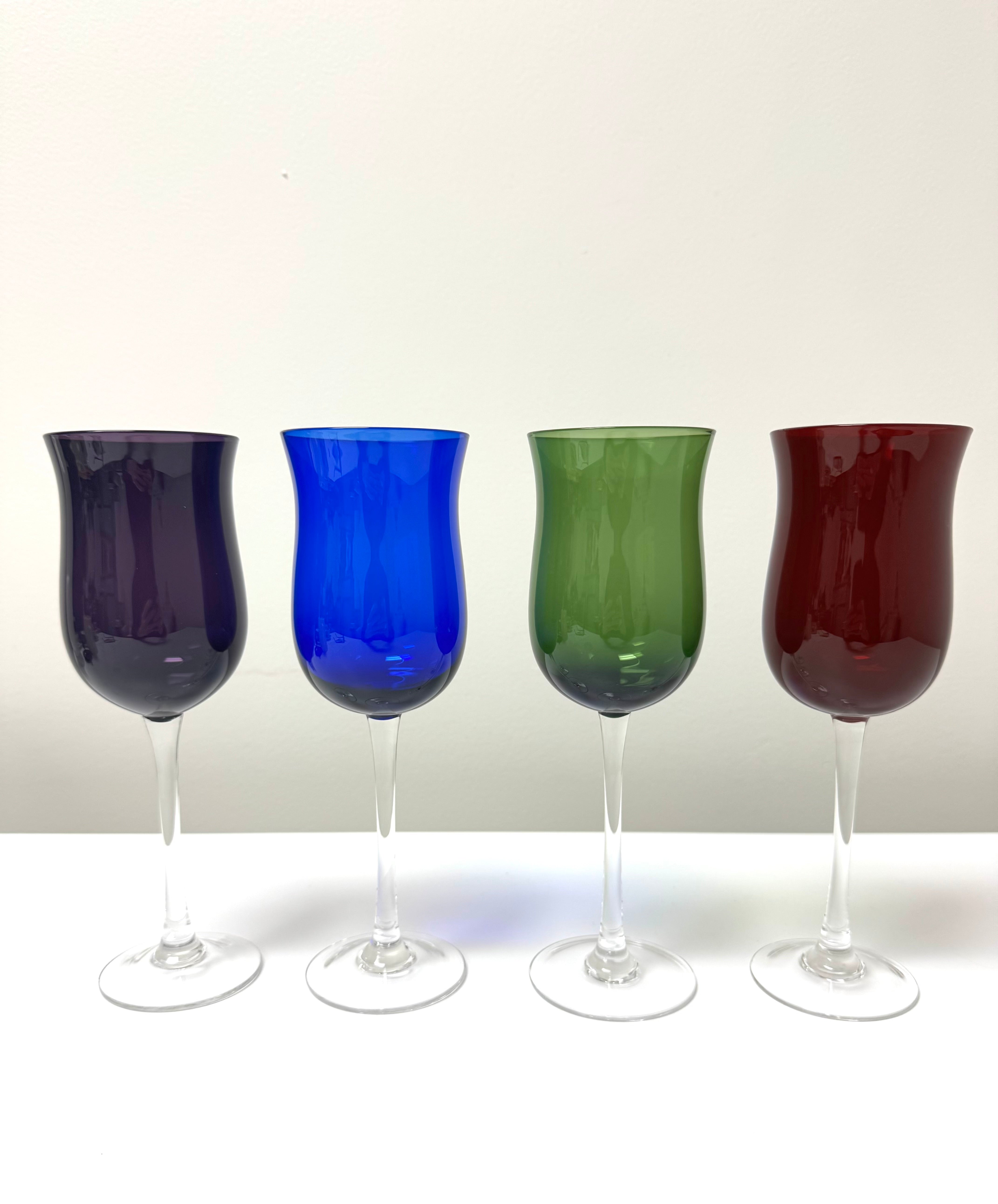 Vintage Multi-colour Tulip Wine Glasses Set of 4
