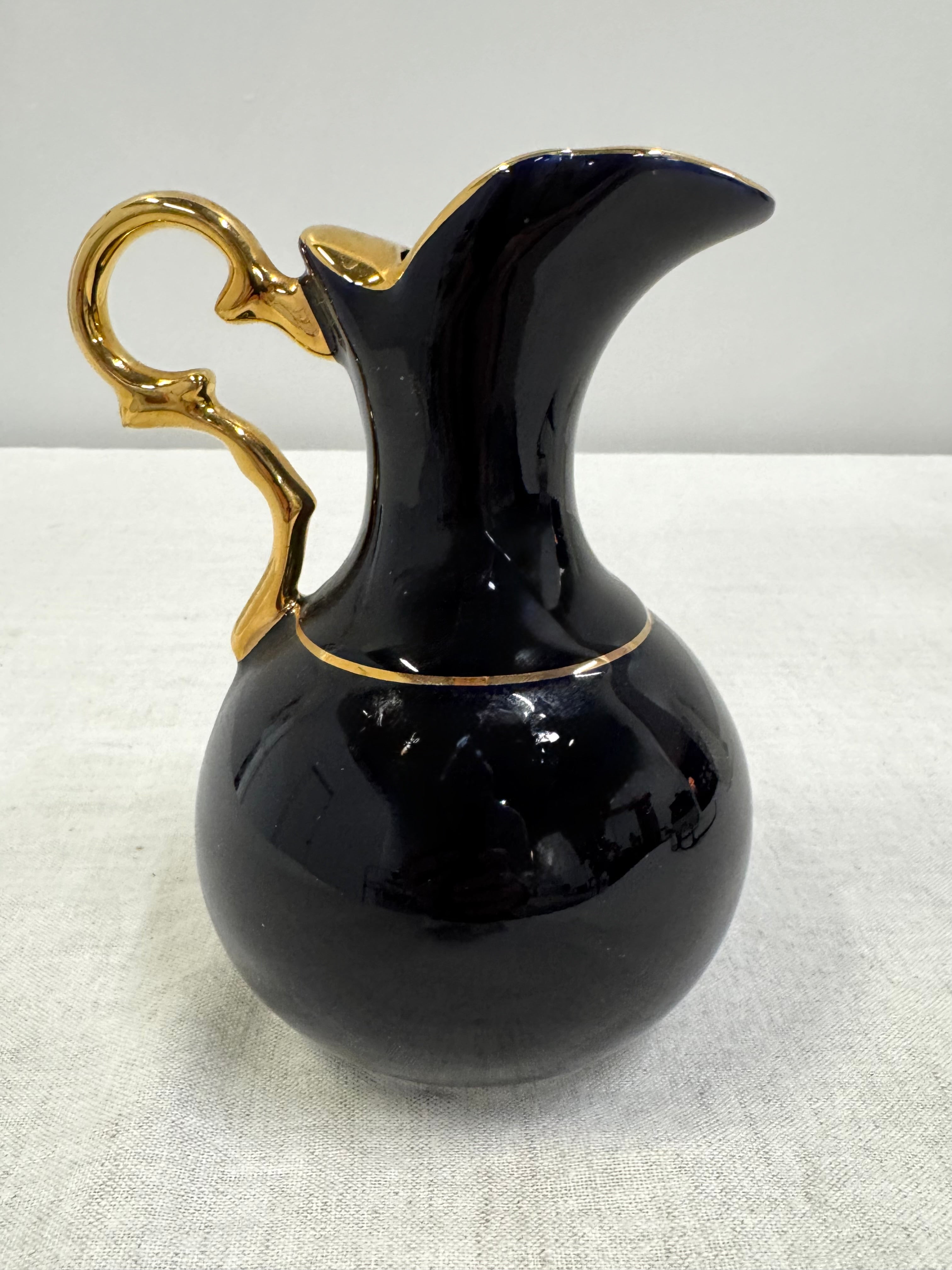 LIMOGES Cobalt Blue and Gold Pitcher