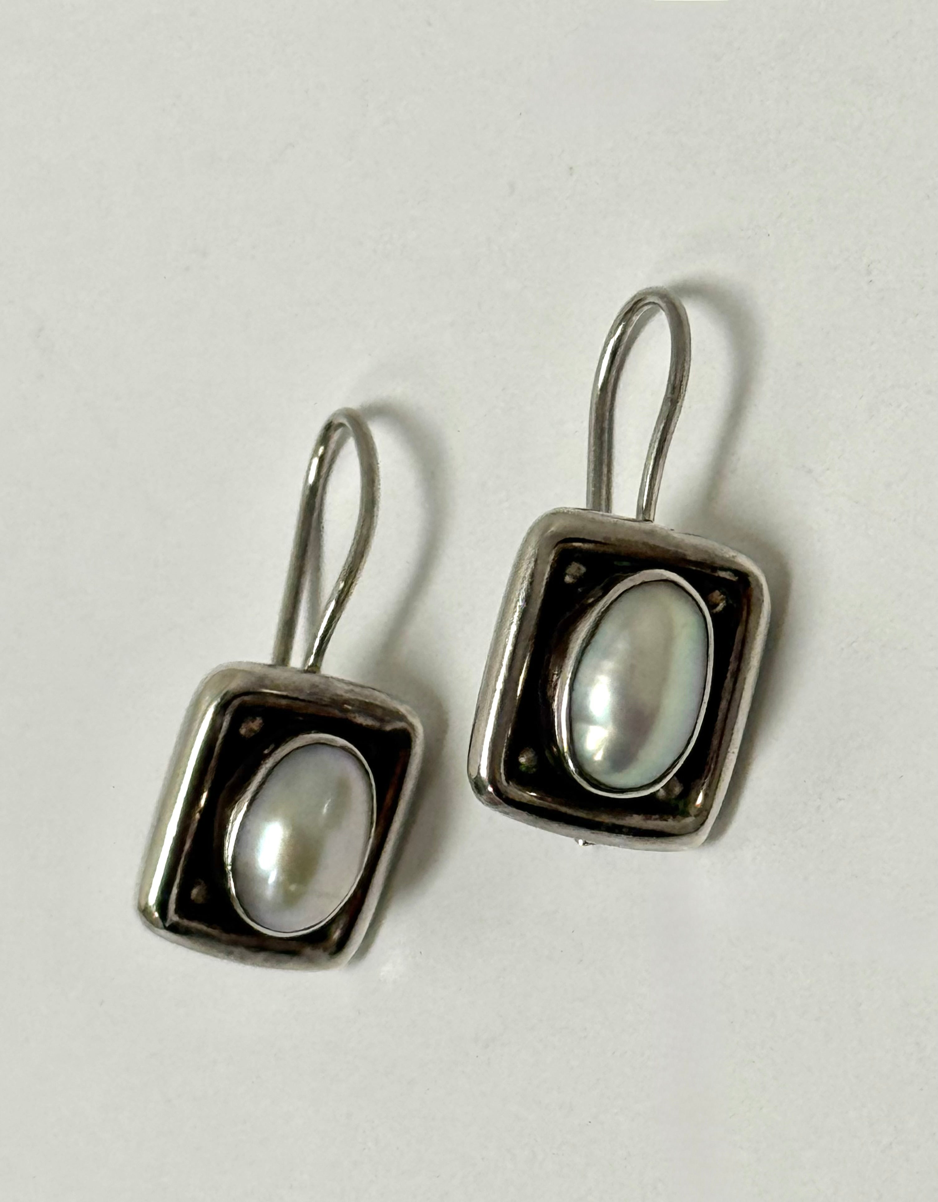 Sterling and Oval Pearl Earrings