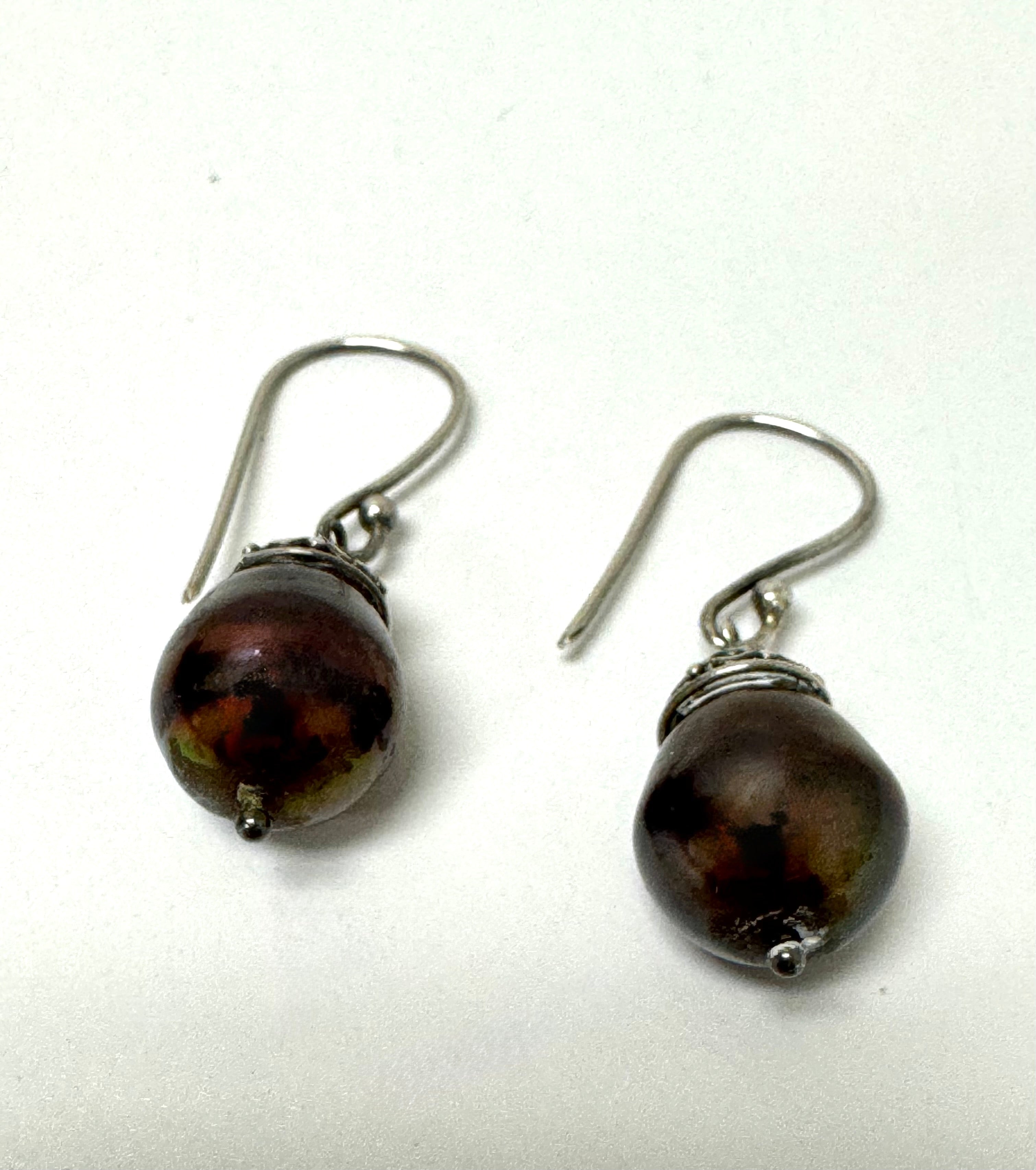 Sterling and Bronze Pearl Earrings