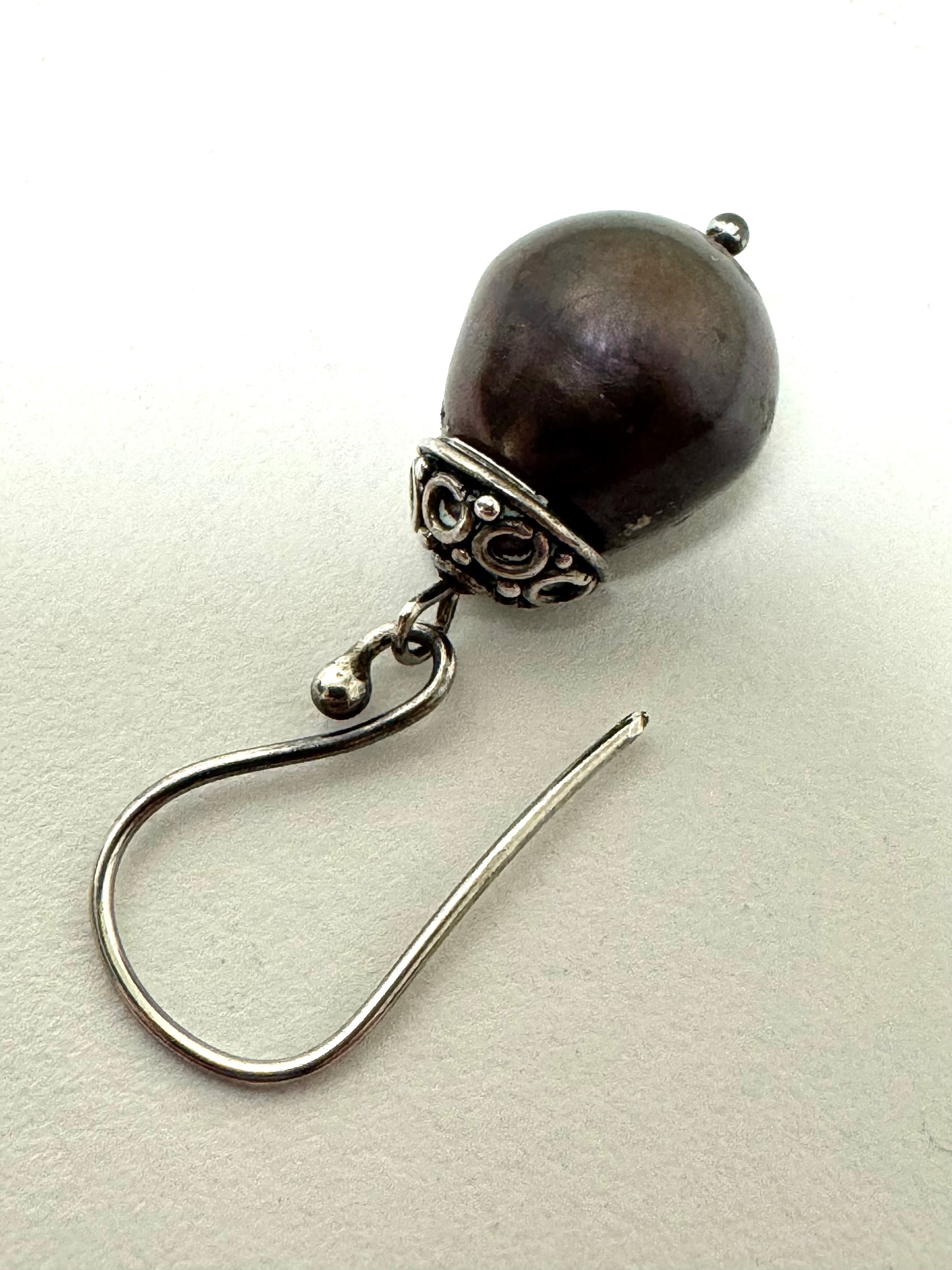 Sterling and Bronze Pearl Earrings