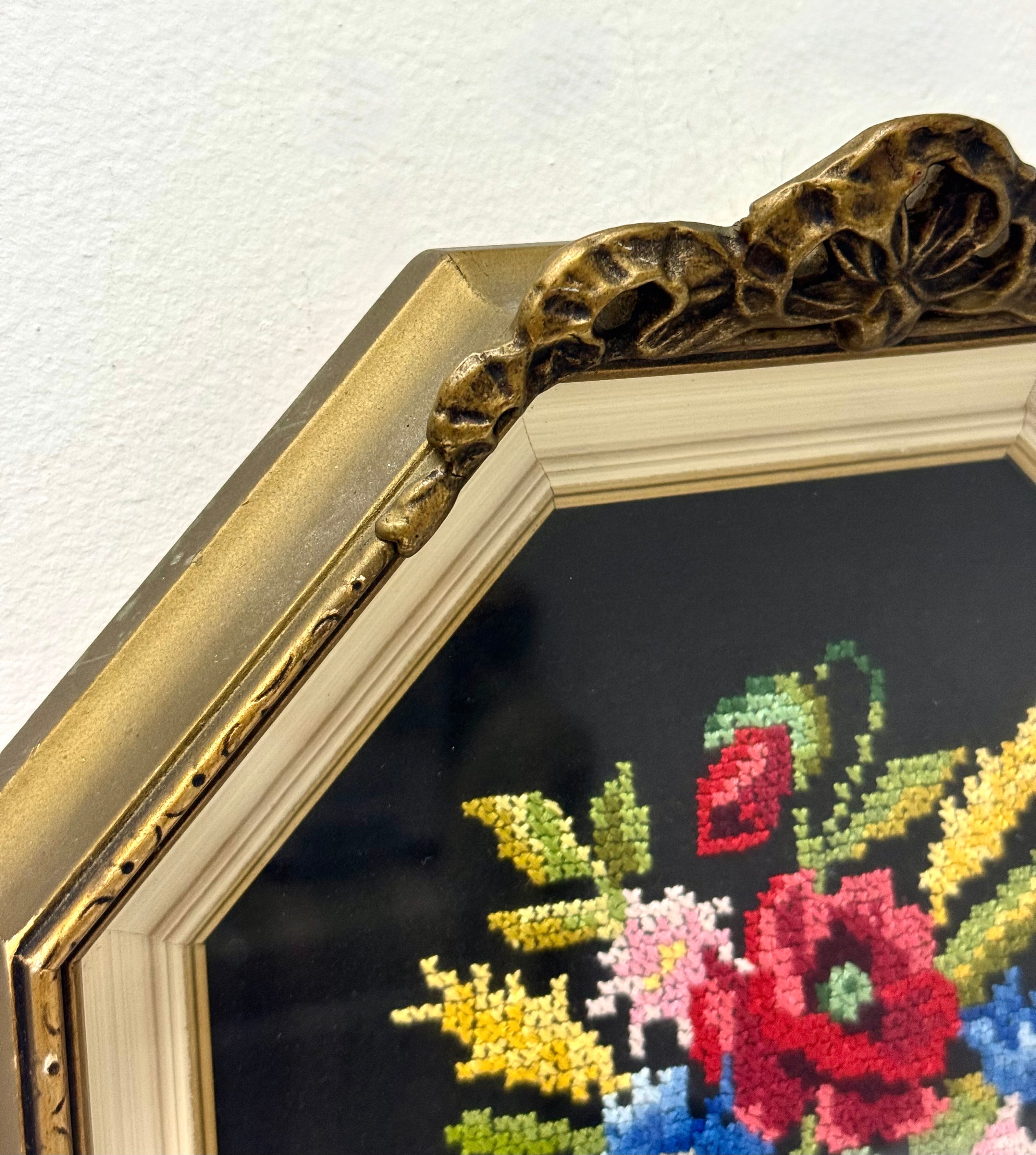 Vintage Framed Floral Cross Stitch