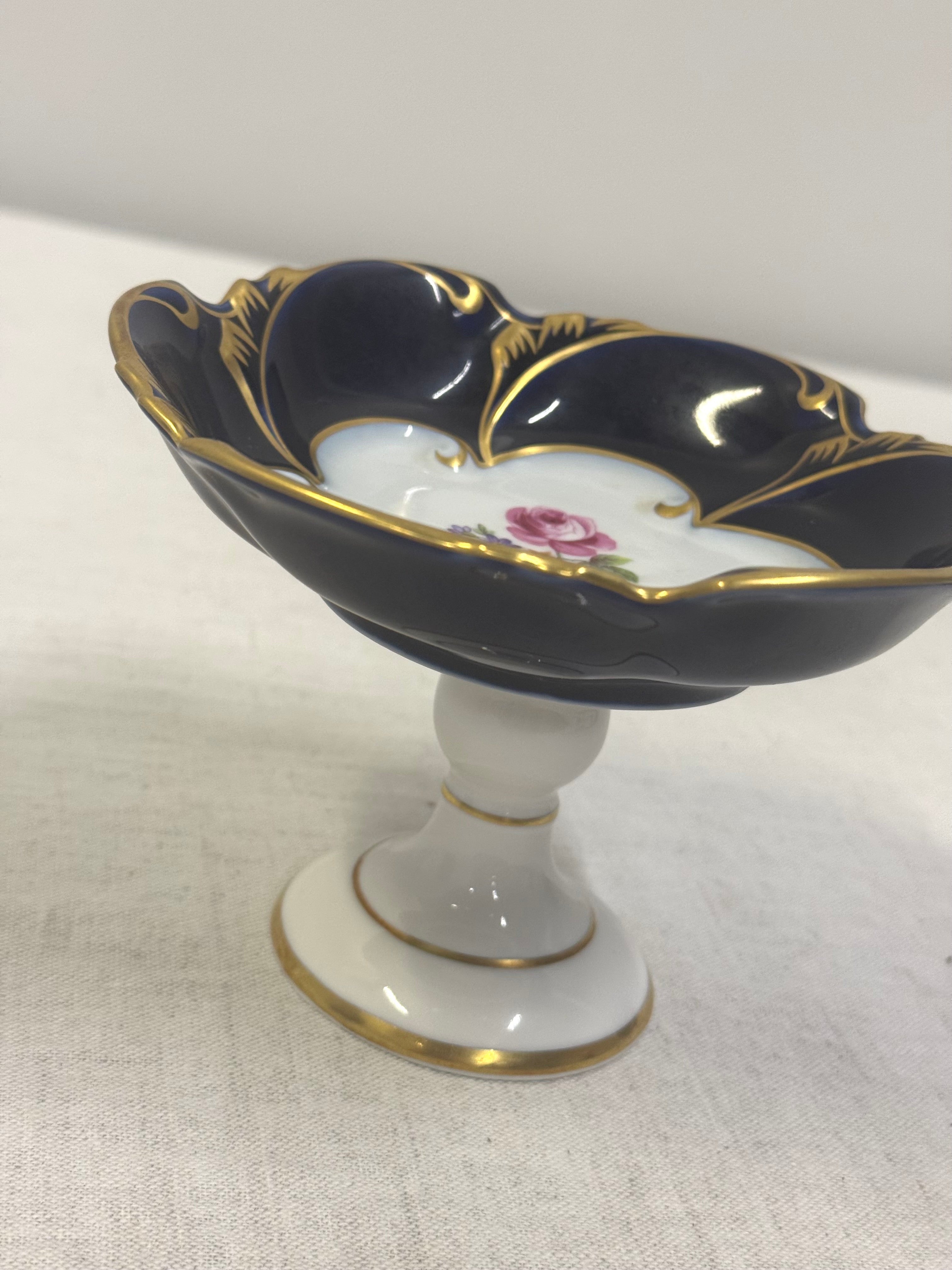 Vintage Cobalt Blue Pedestal Bowl