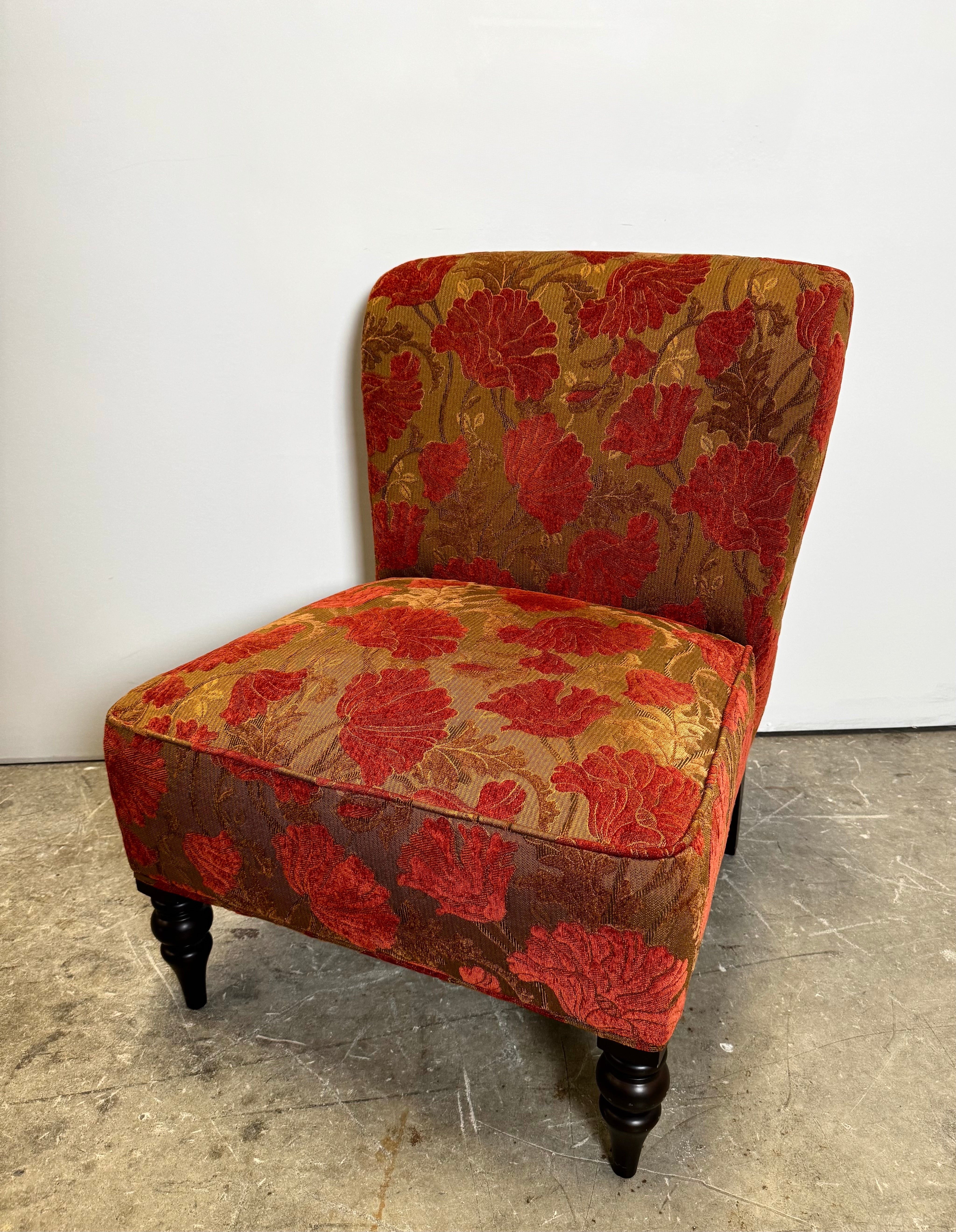 PIER 1 Bronze & Crimson Slipper Chair & Ottoman