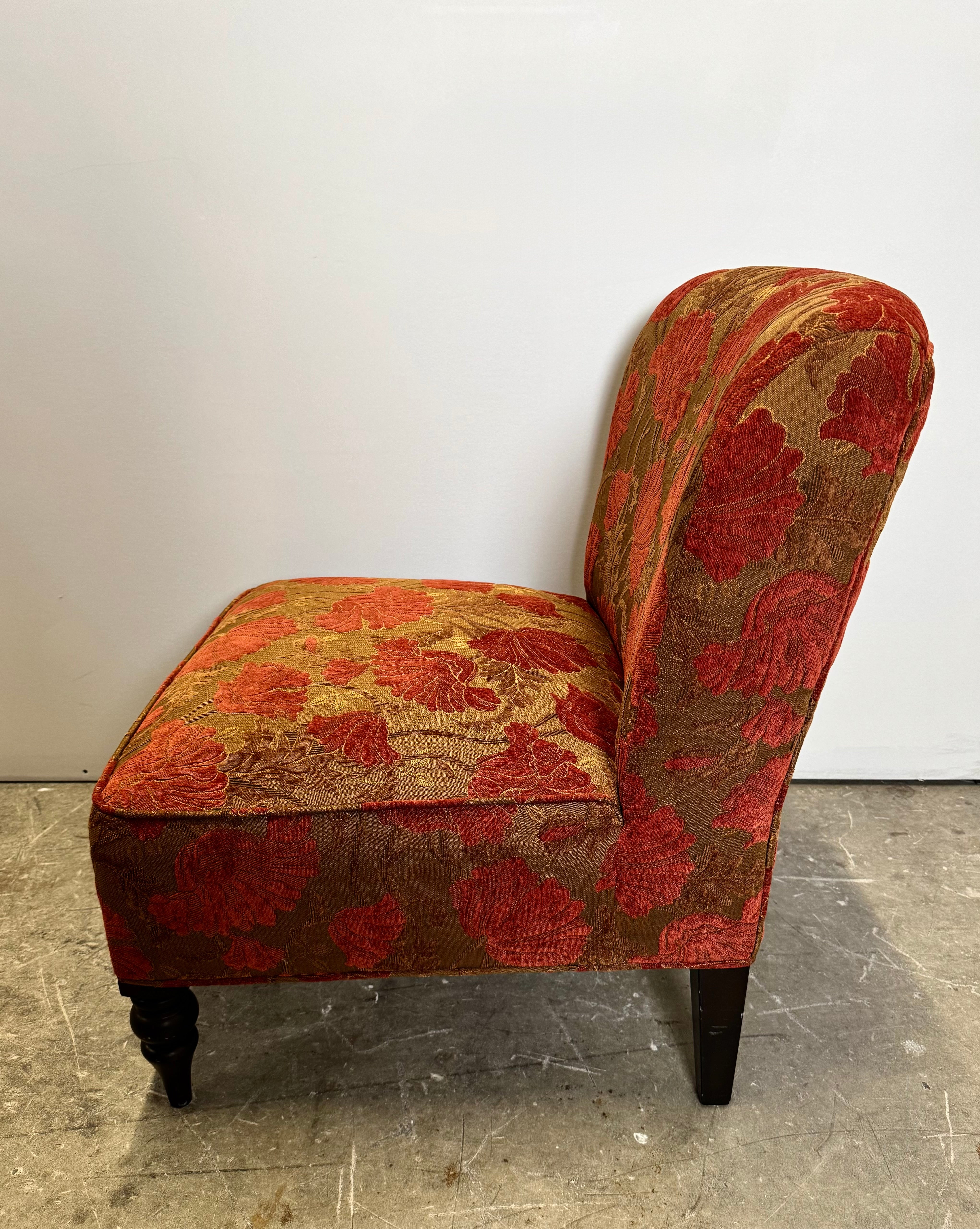 PIER 1 Bronze & Crimson Slipper Chair & Ottoman
