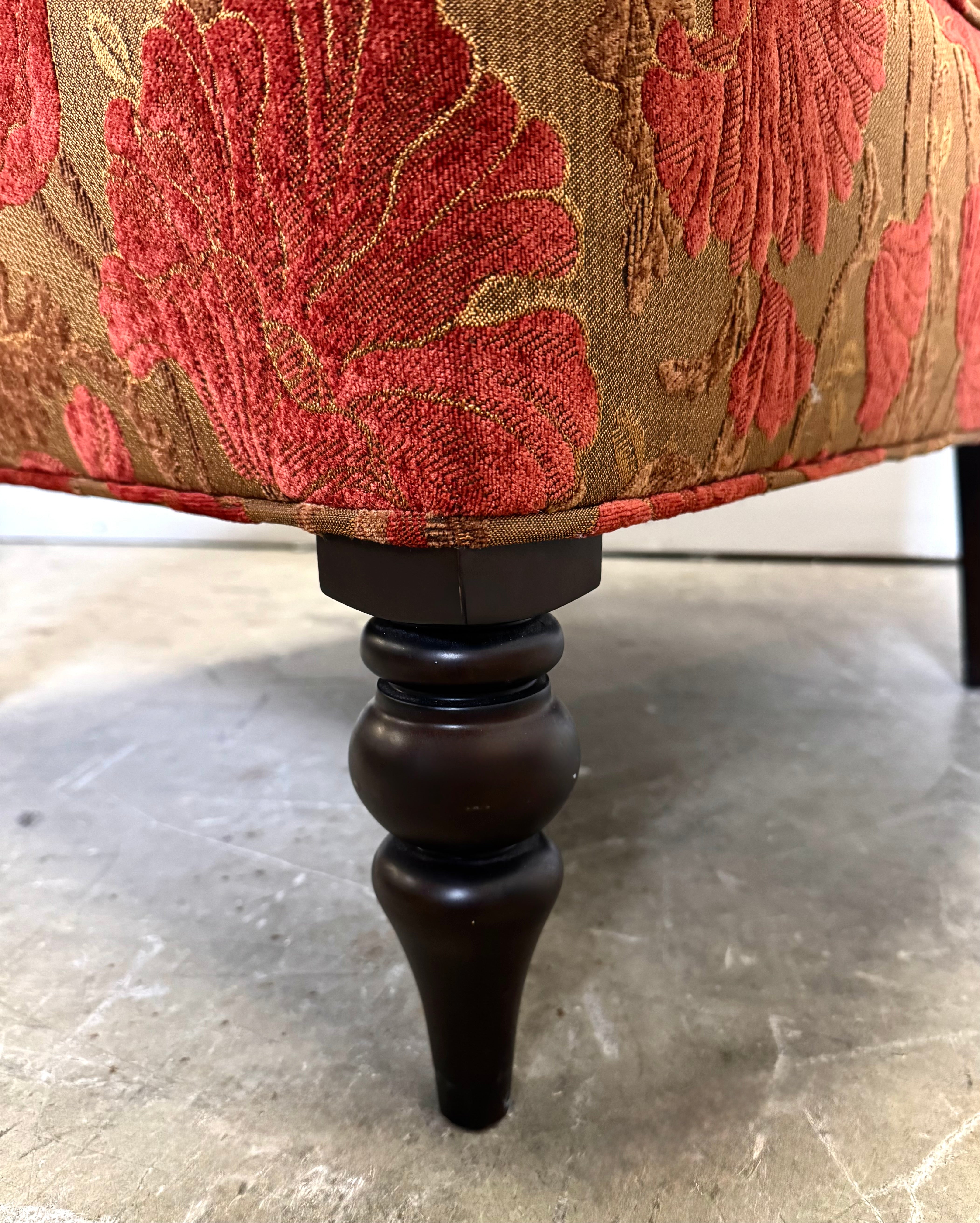 PIER 1 Bronze & Crimson Slipper Chair & Ottoman