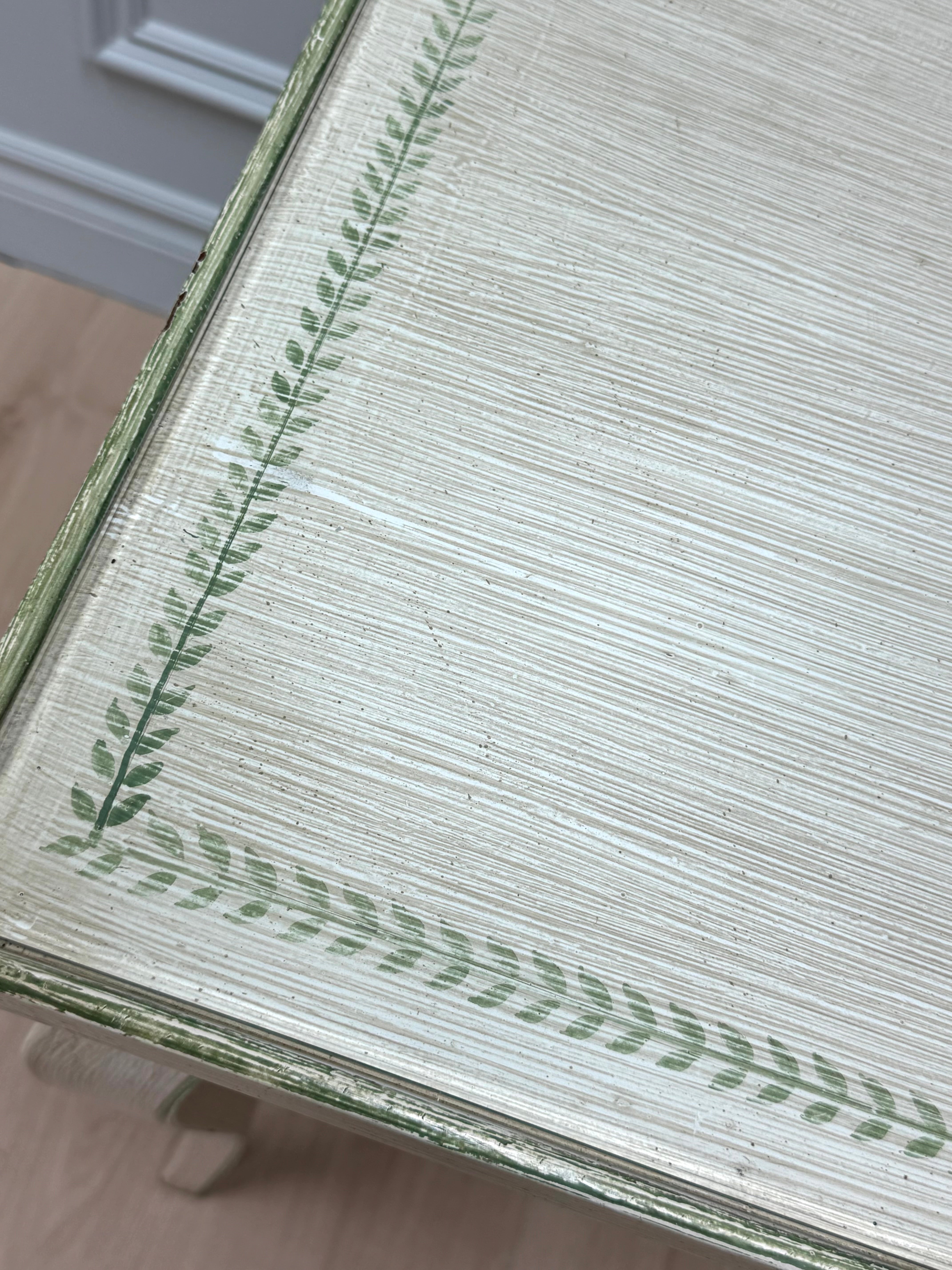 Vintage Cream Desk with Green Palm Border & Glass Top