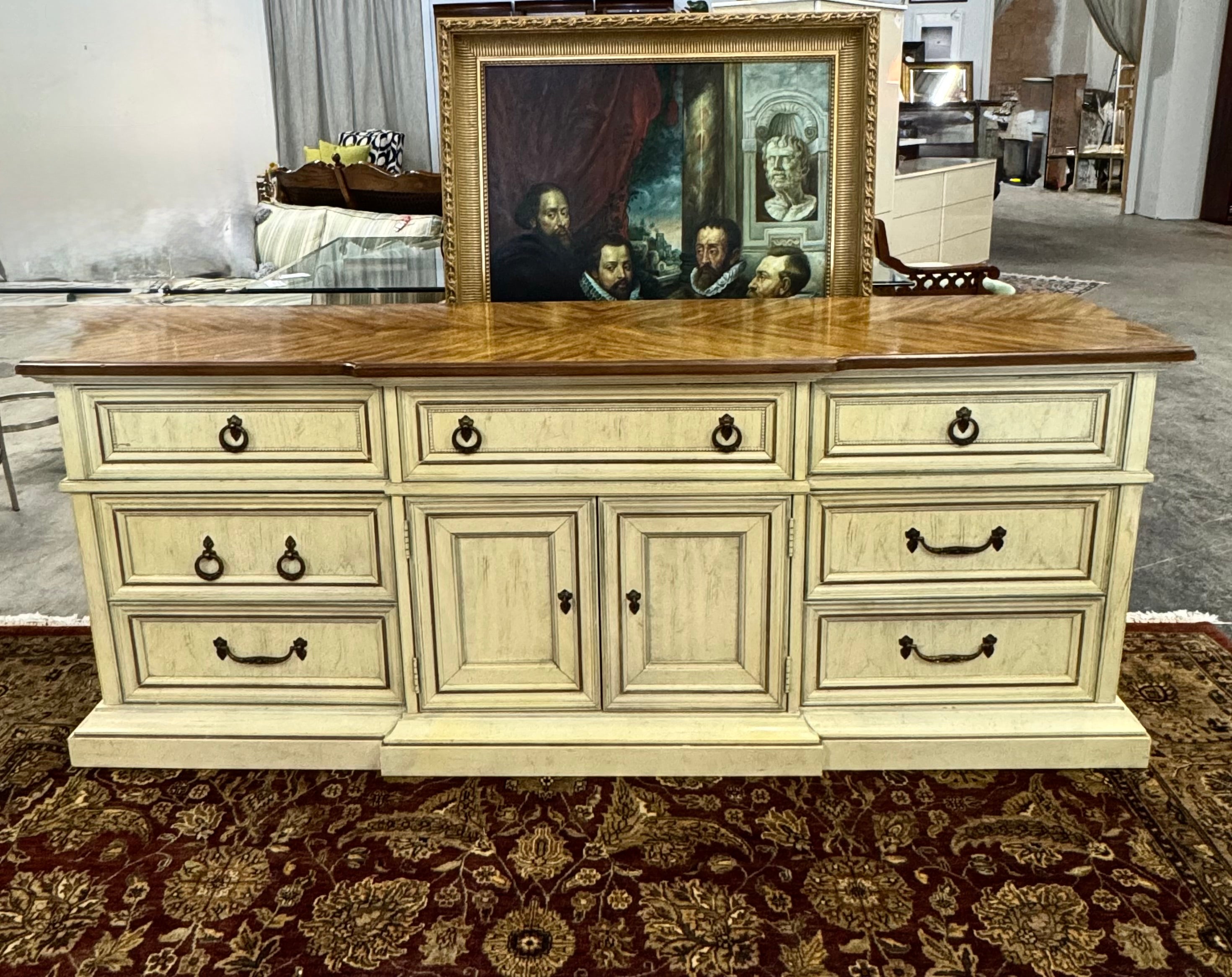Antiqued Cream Dresser with Wood Top