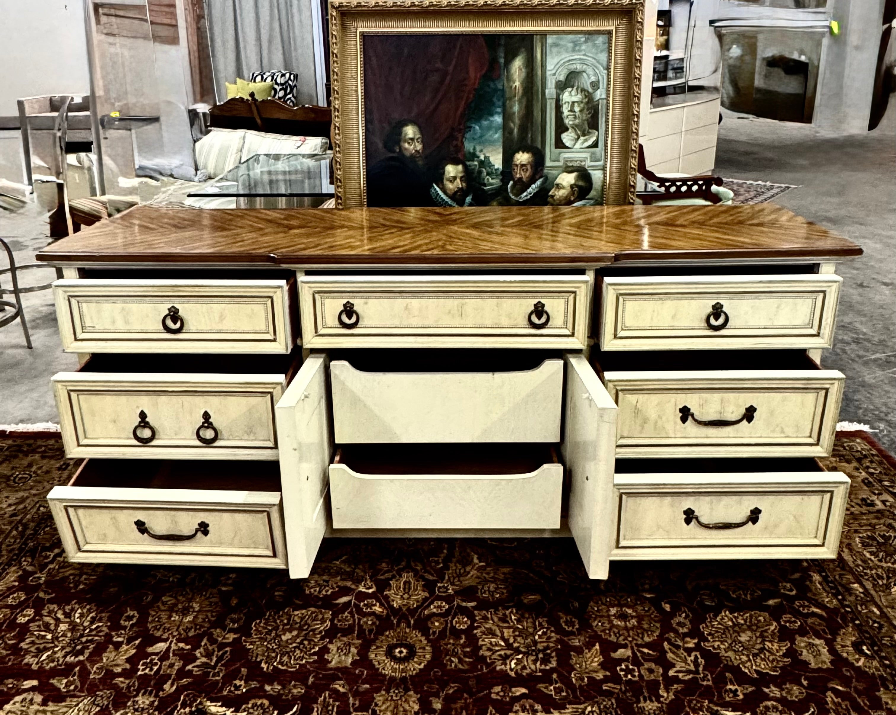 Antiqued Cream Dresser with Wood Top