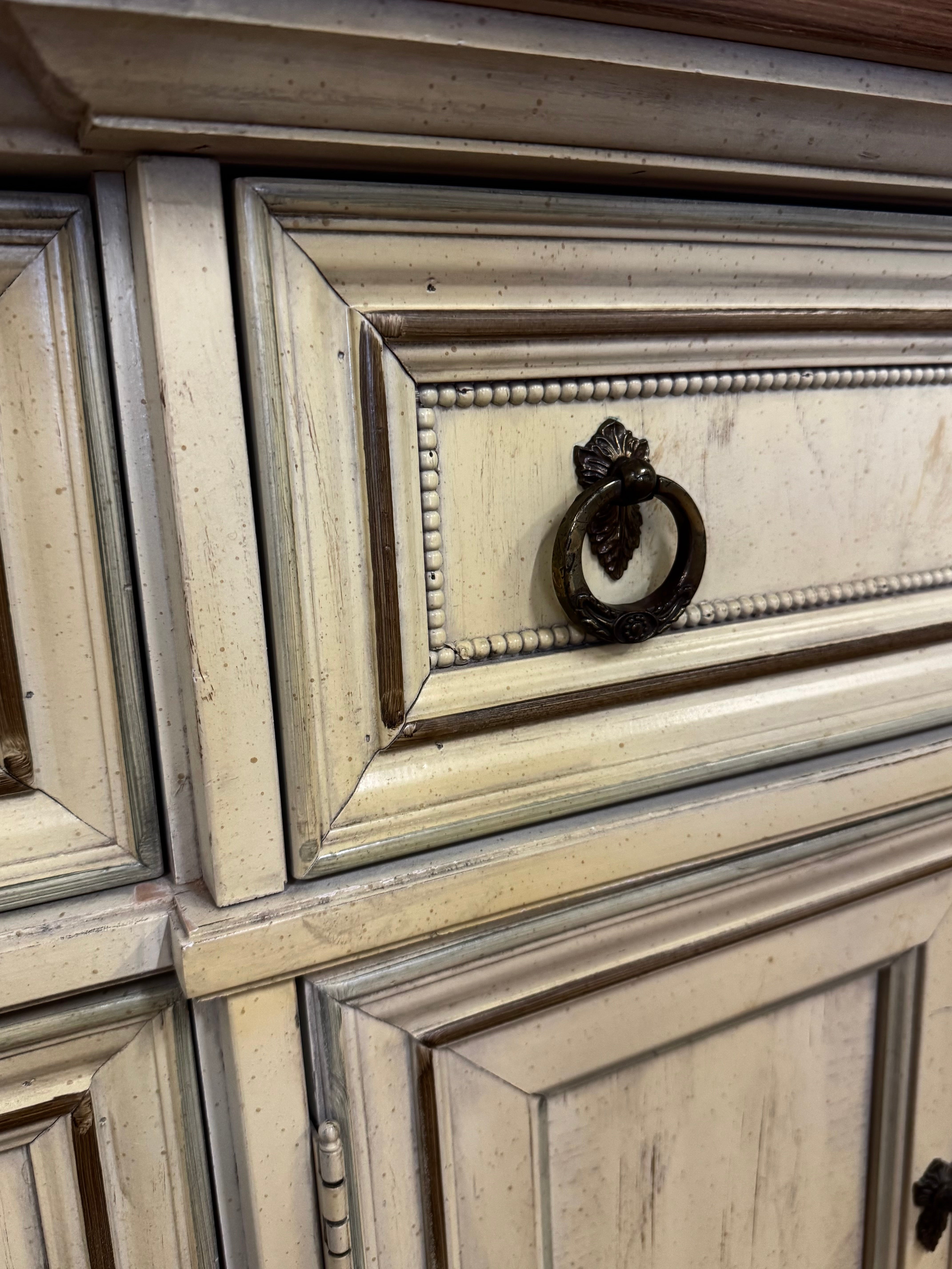 Antiqued Cream Dresser with Wood Top