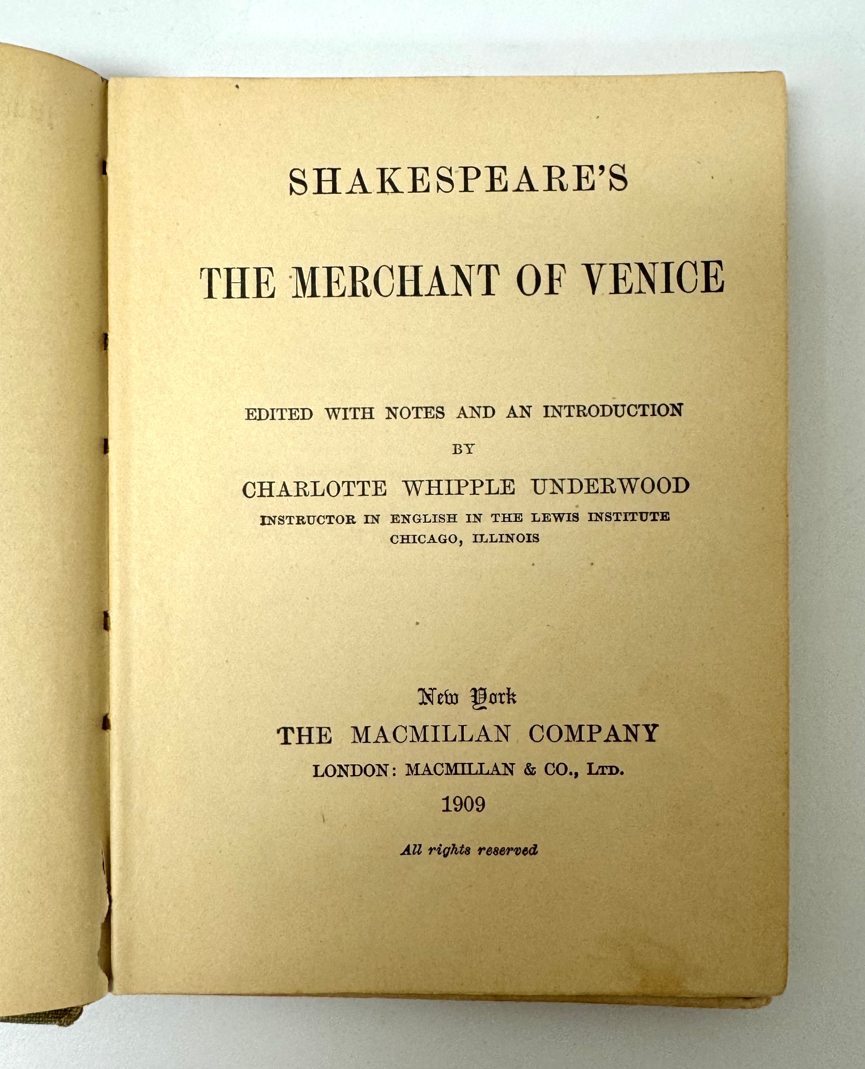 Antique 'Shakespeare's Merchant of Venice' Hardcover