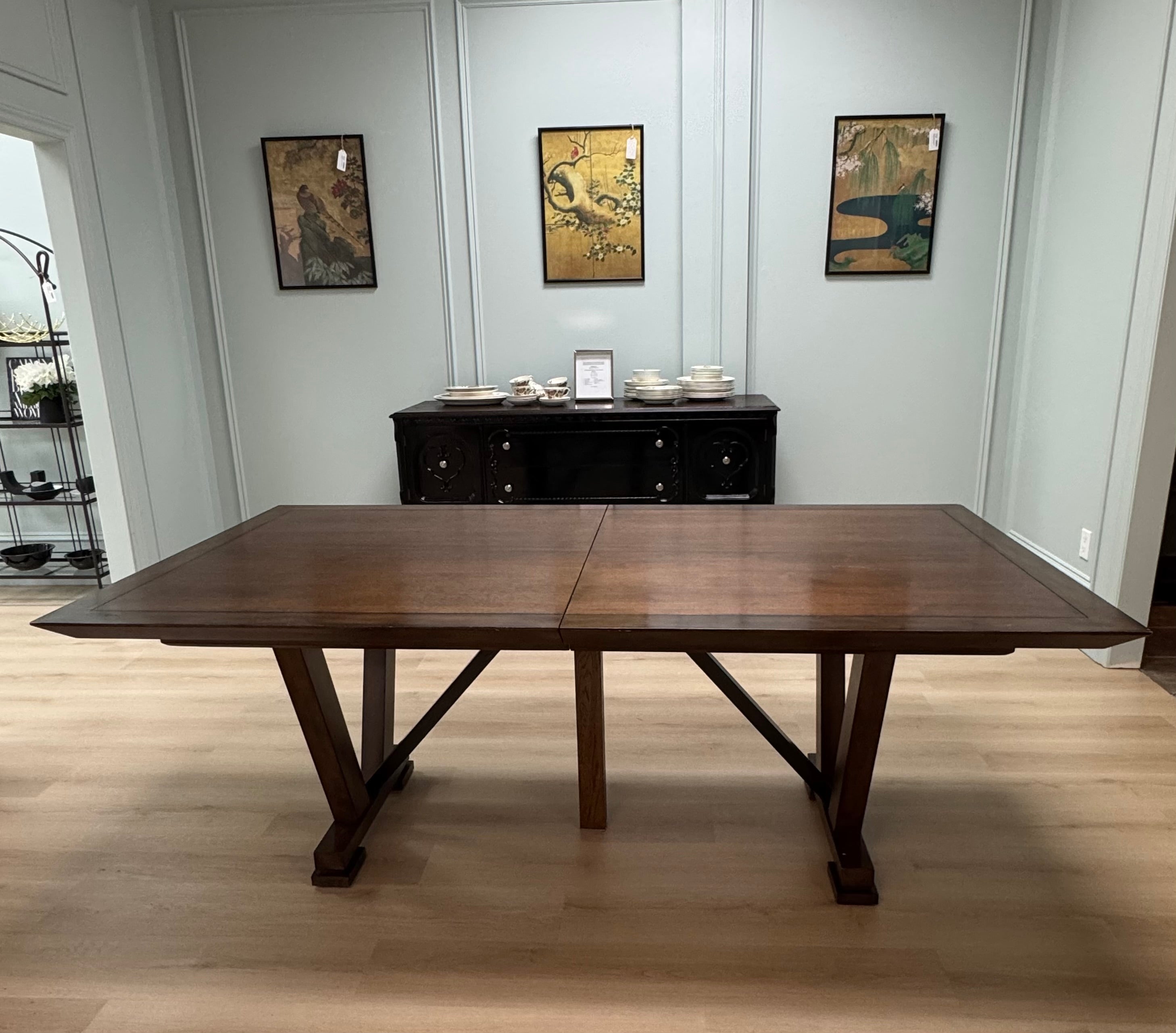 Dark Wood Trestle Dining Table