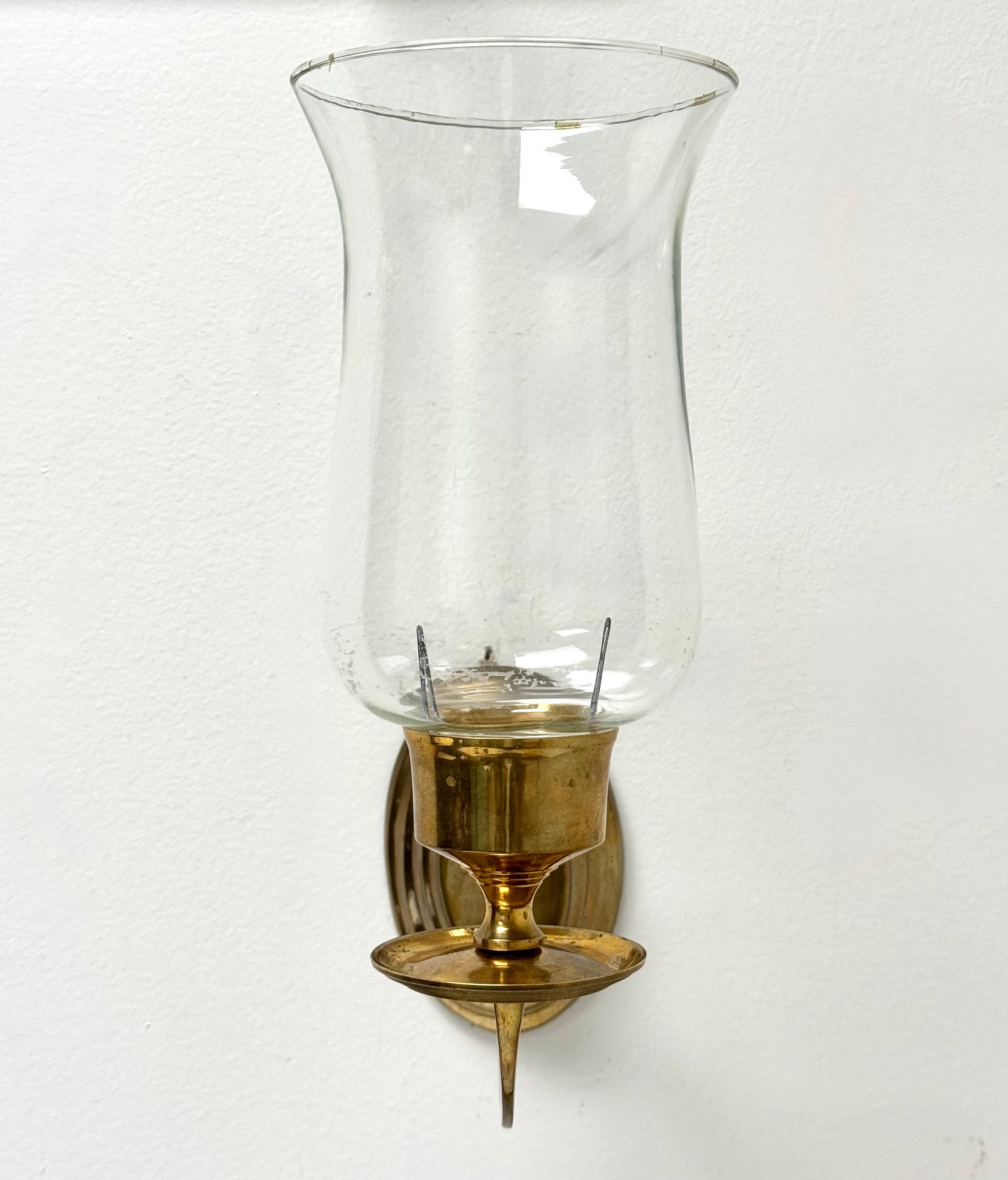 Vintage Brass Hurricane Wall Sconces Set of 2