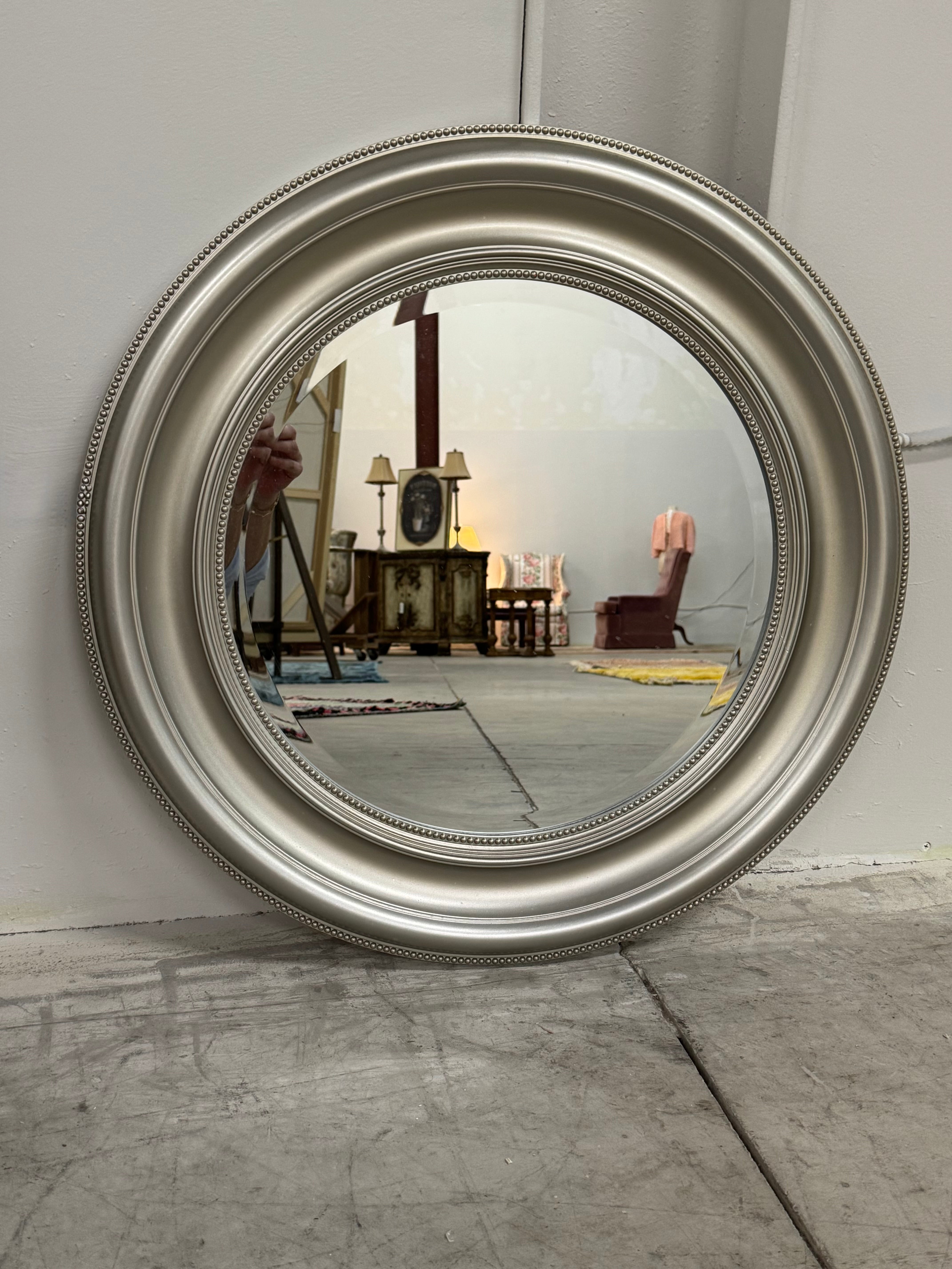 Matte Silver Beaded 24" Round Mirror