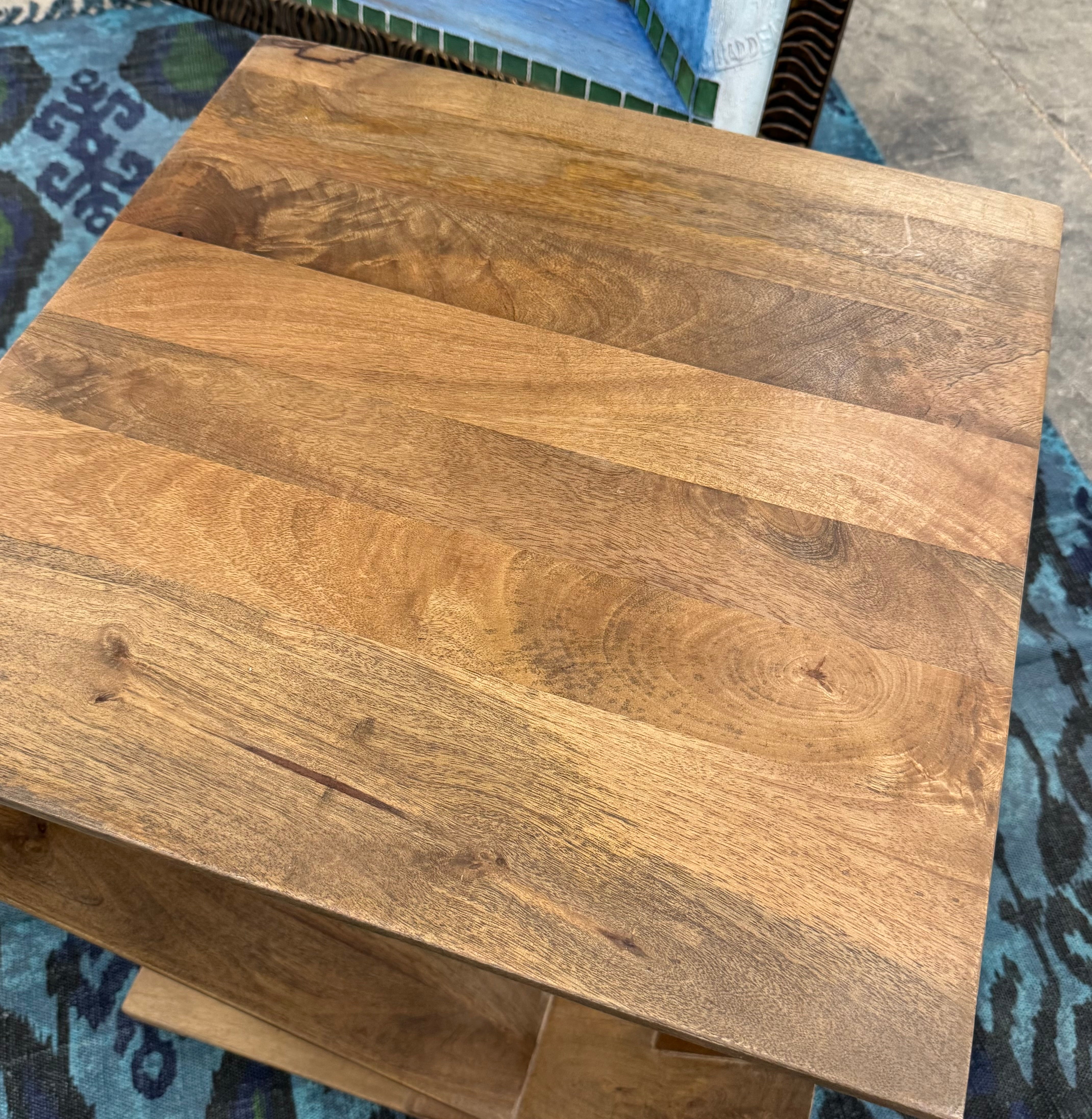 Natural Wood Geometric Side Table