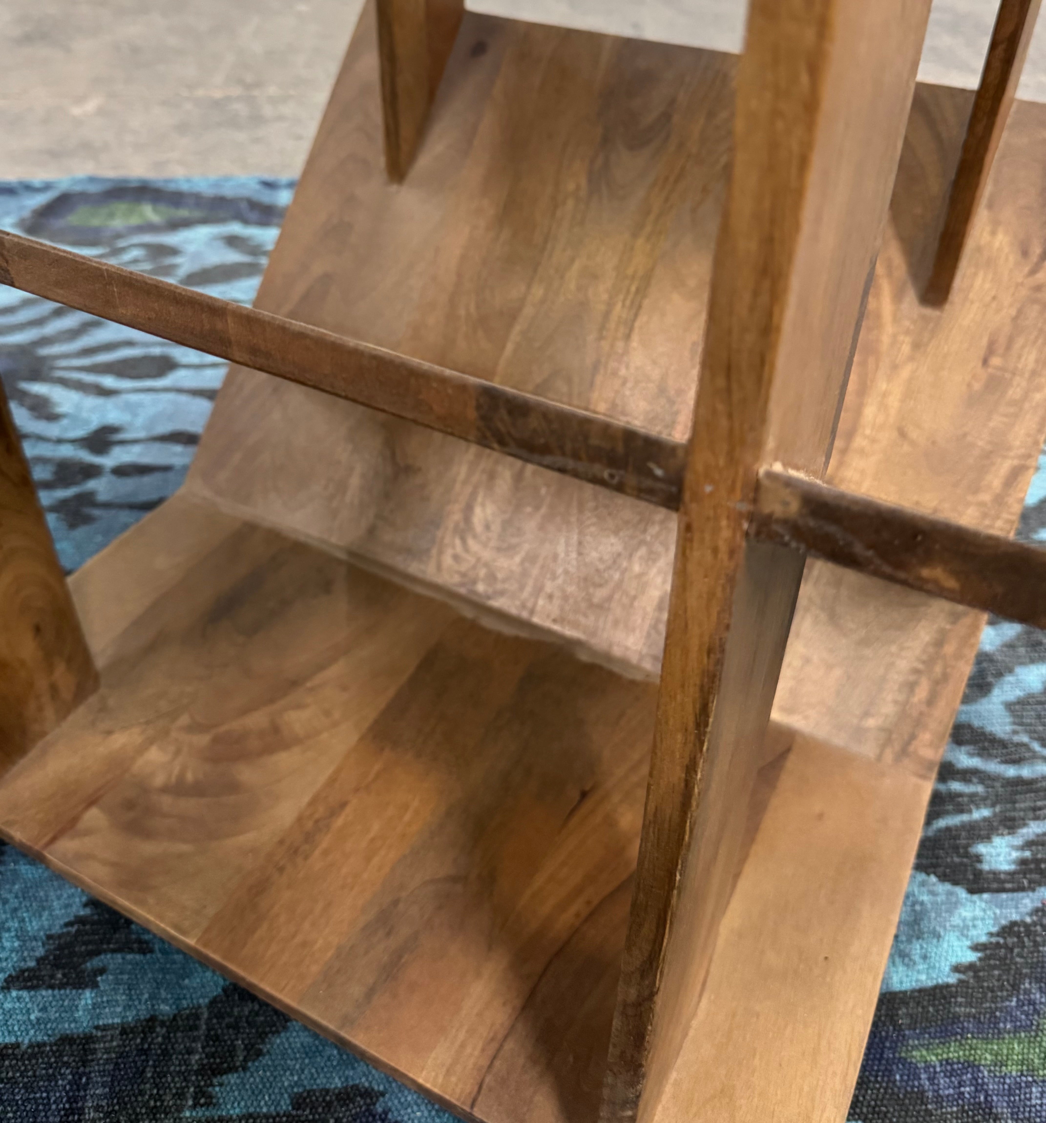 Natural Wood Geometric Side Table
