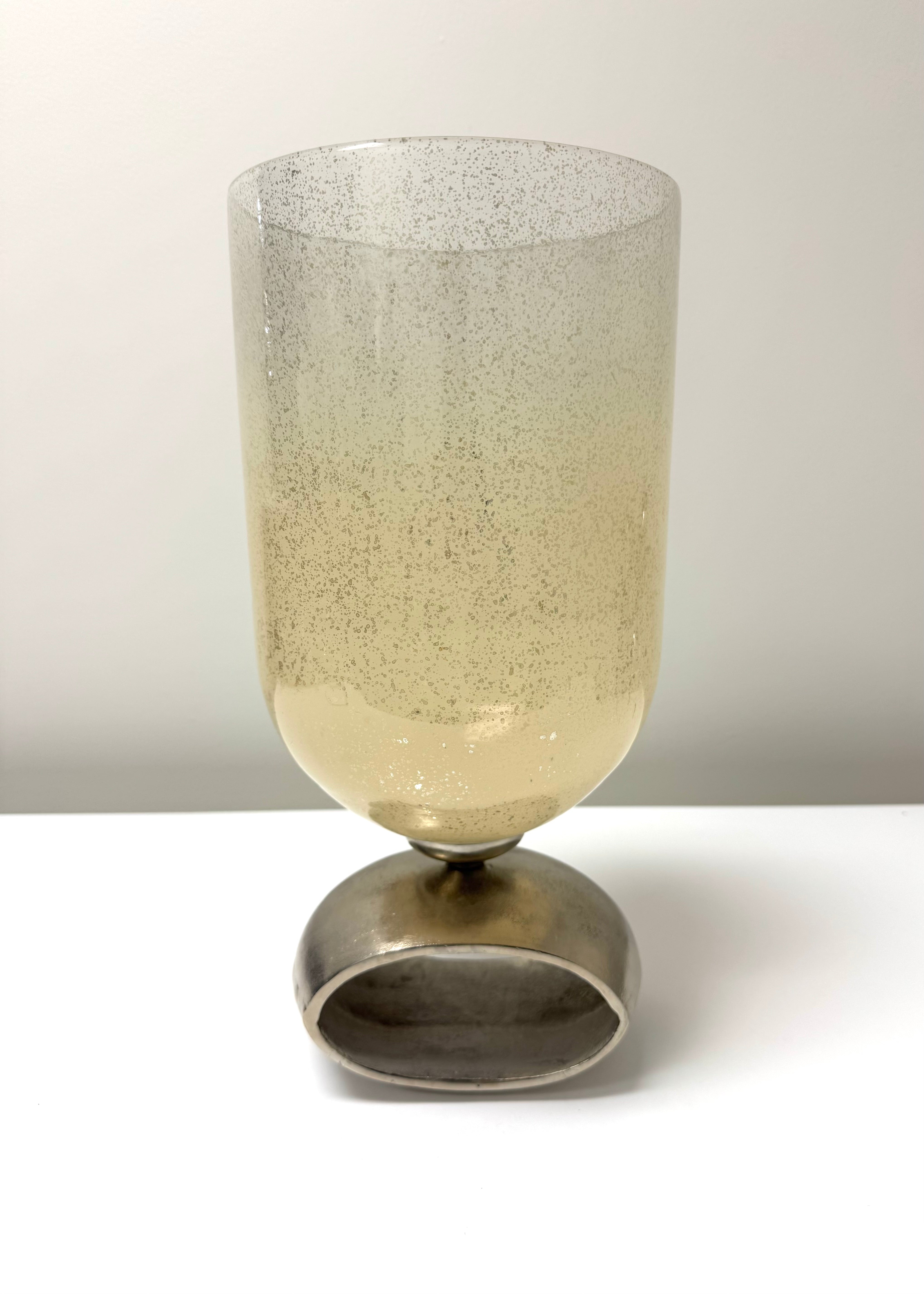 Translucent Glass Vessel on Metal Base
