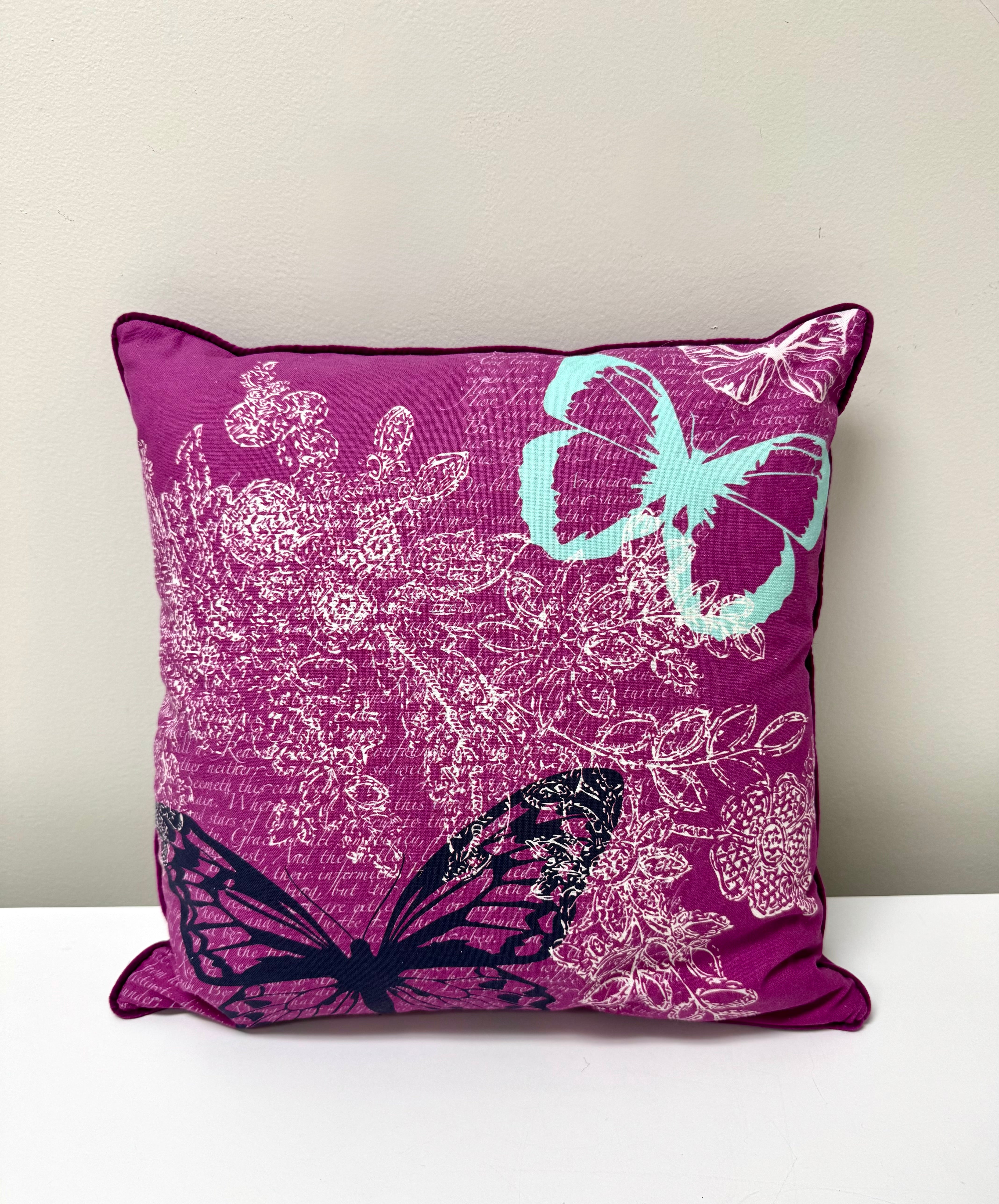 NEW UPCOUNTRY Magenta Butterflies and Floral 18" Pillow