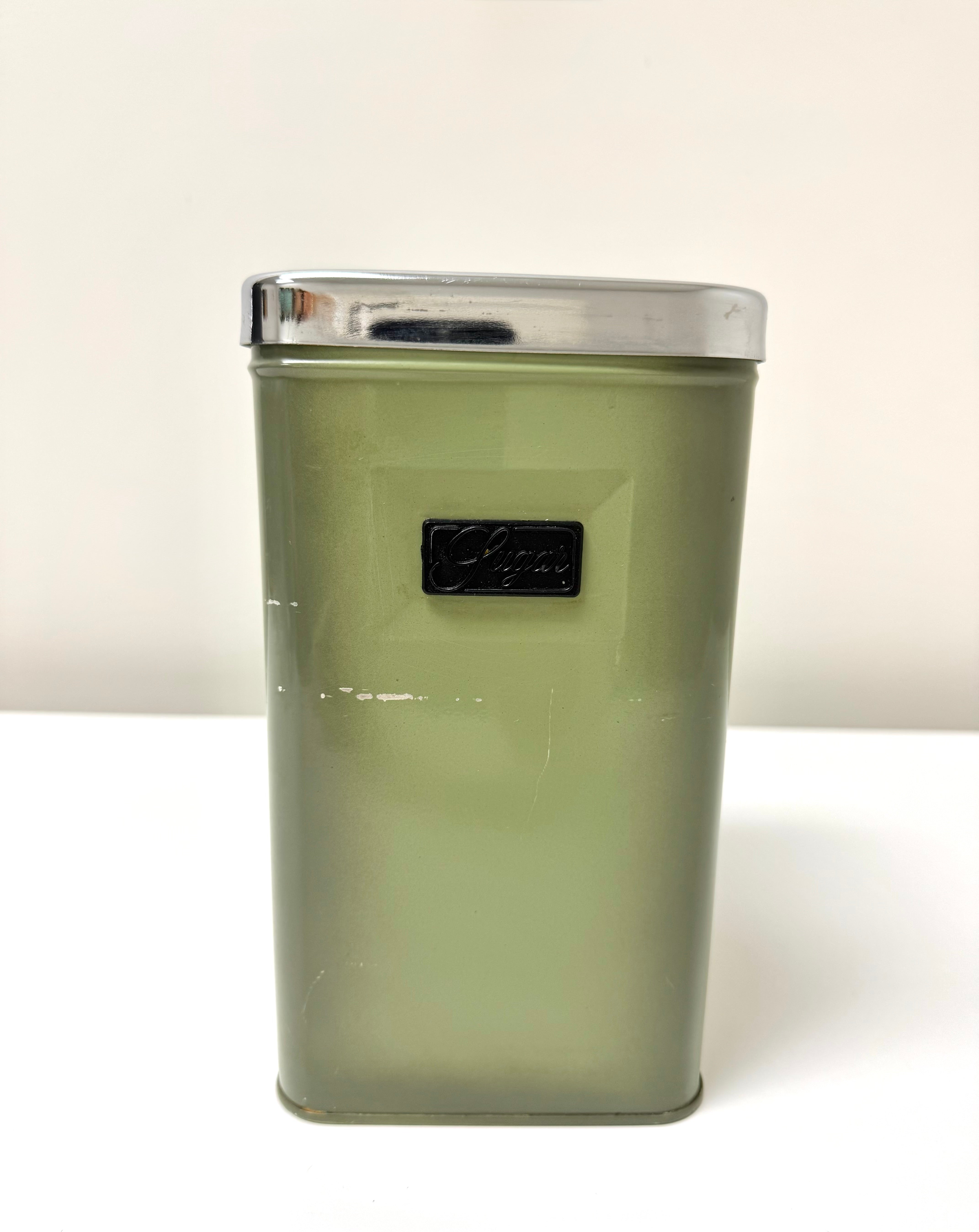 Vintage Avocado Green Sugar Tin