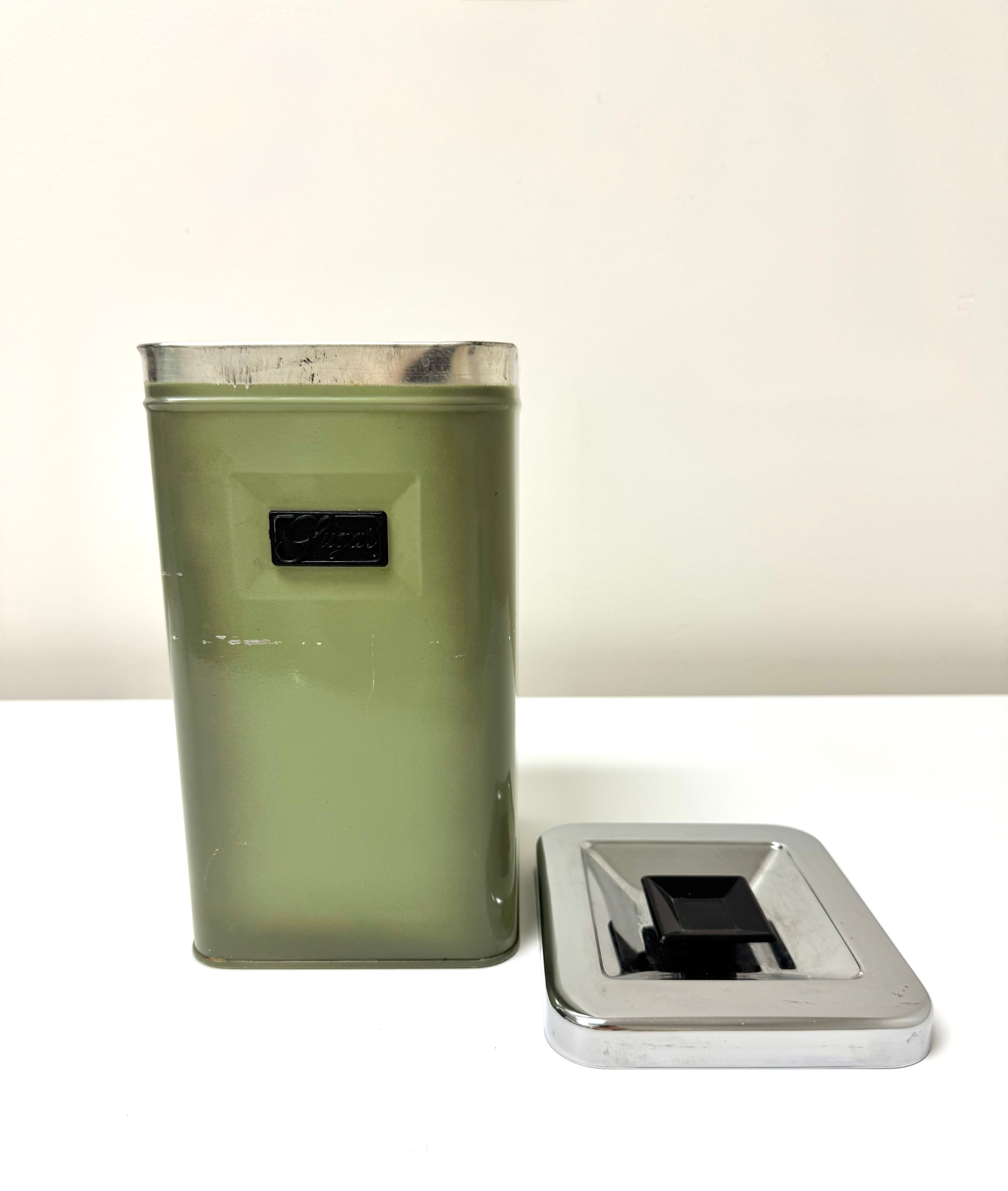 Vintage Avocado Green Sugar Tin
