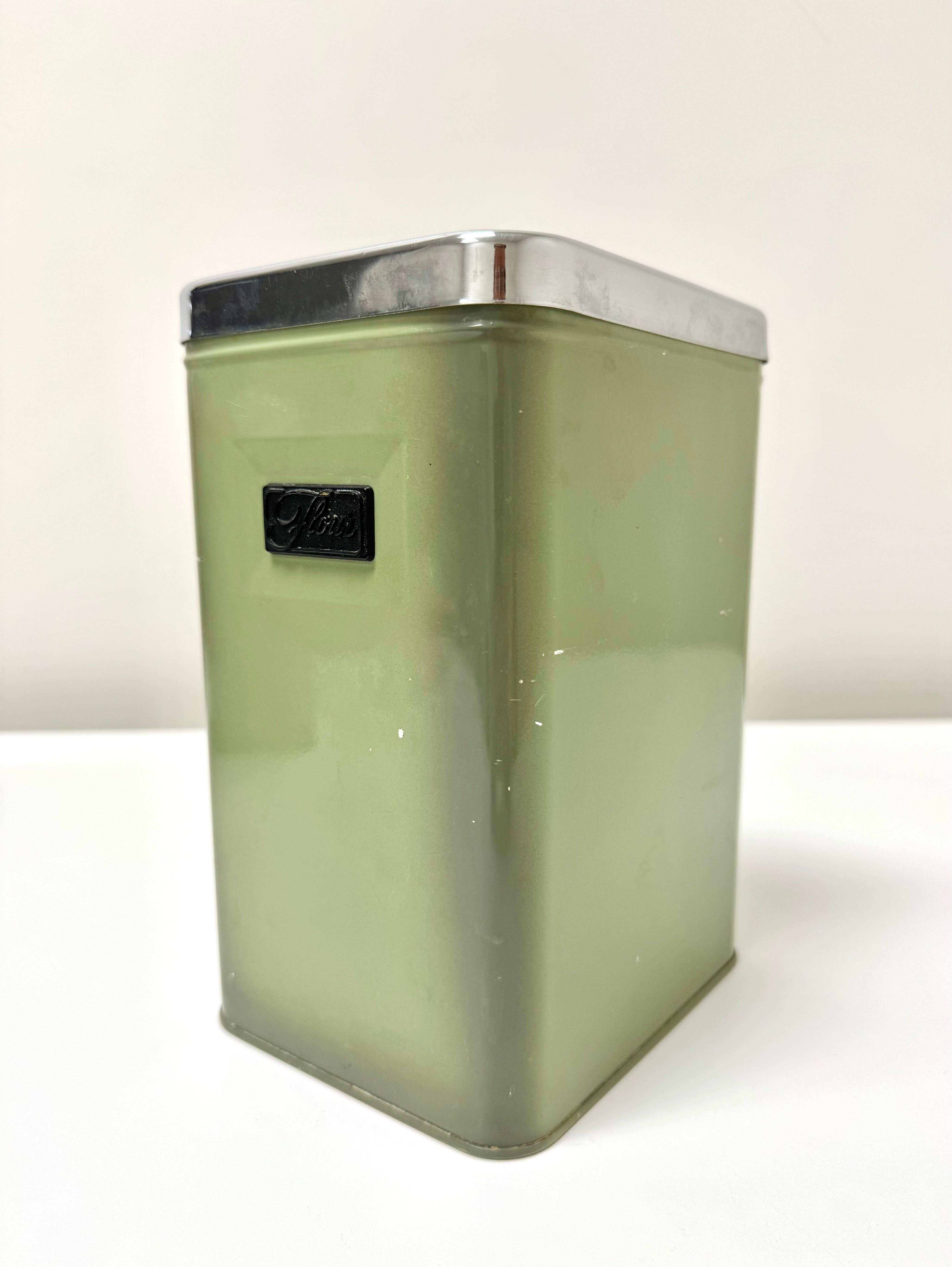 Vintage Avocado Green Flour Tin