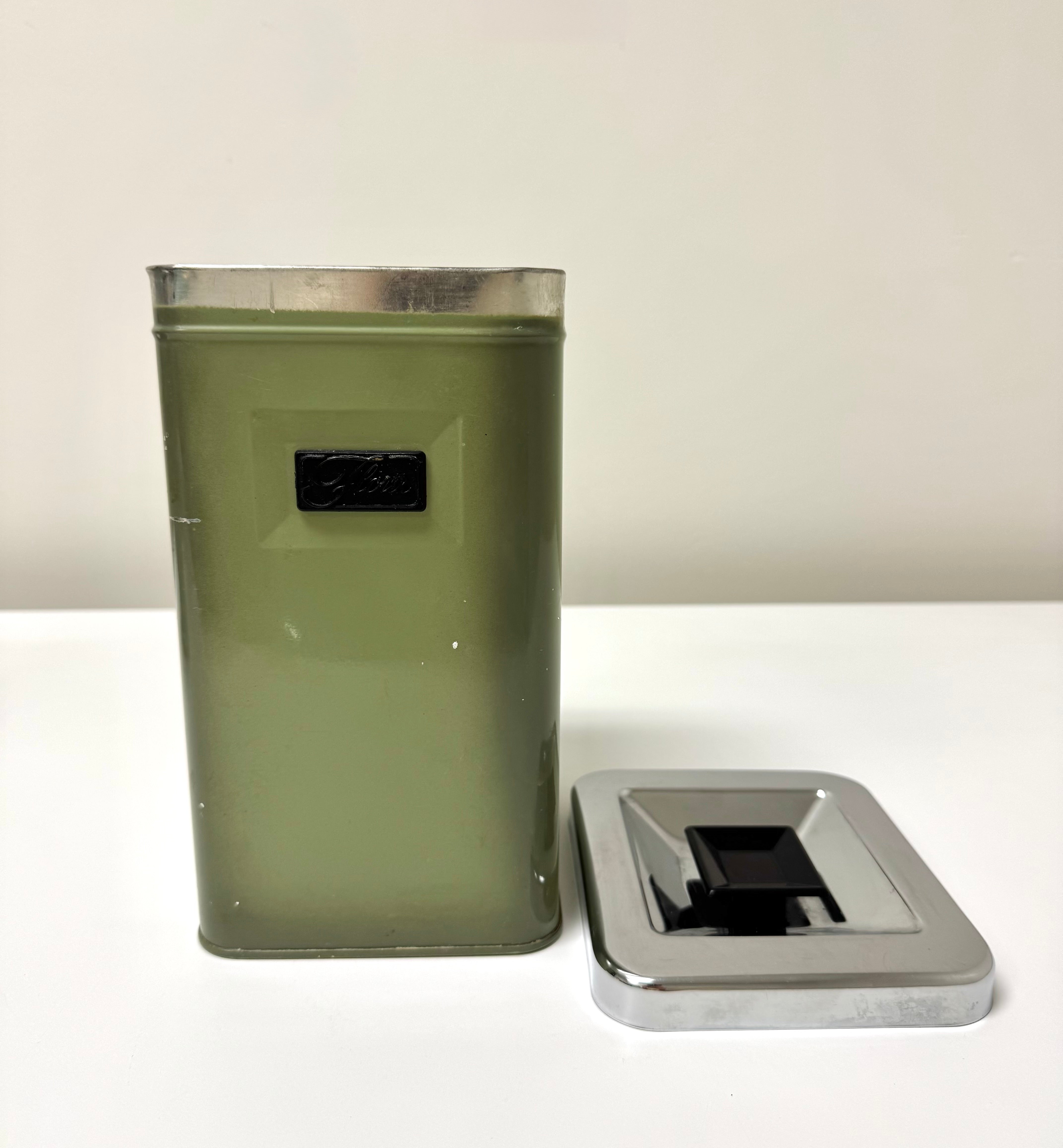 Vintage Avocado Green Flour Tin