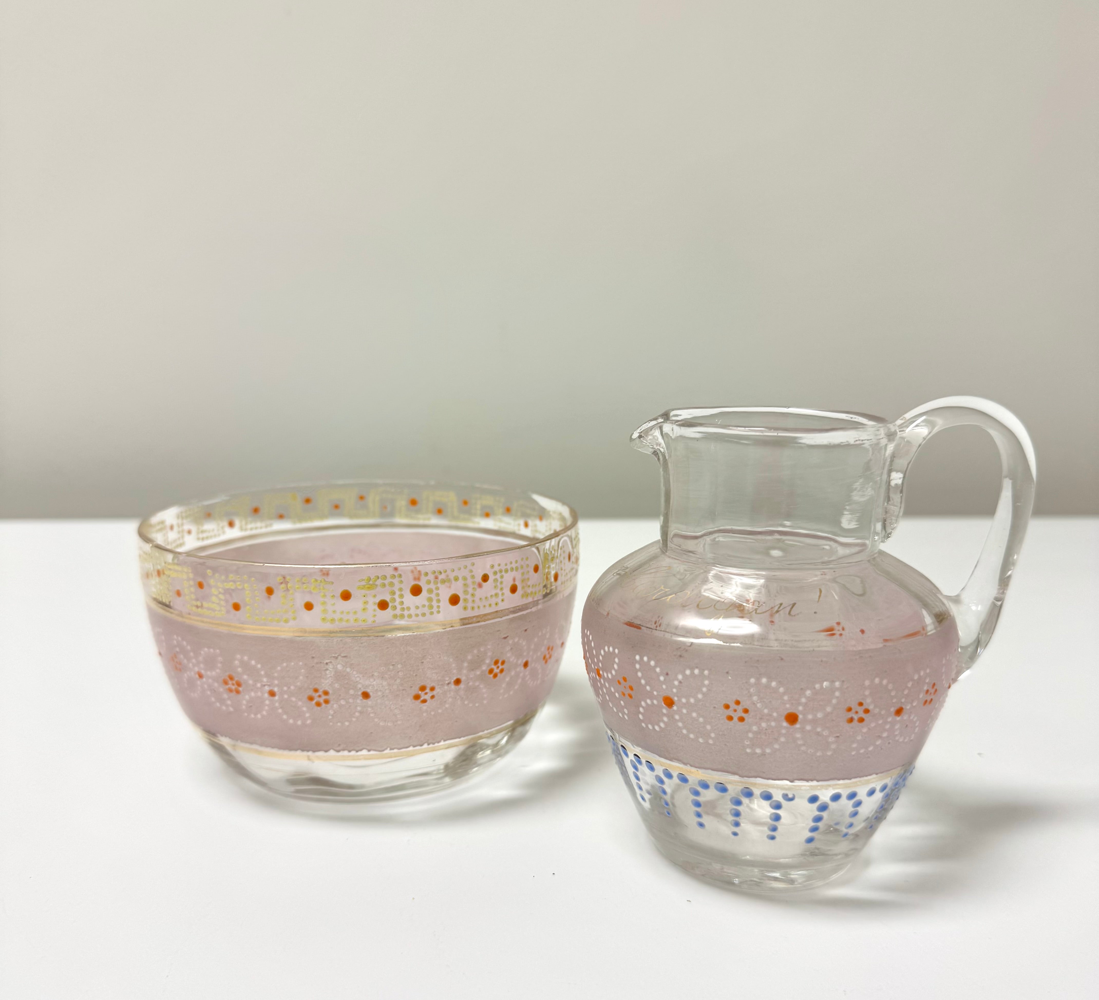 Antique Hand-blown Glass Bowl & Pitcher