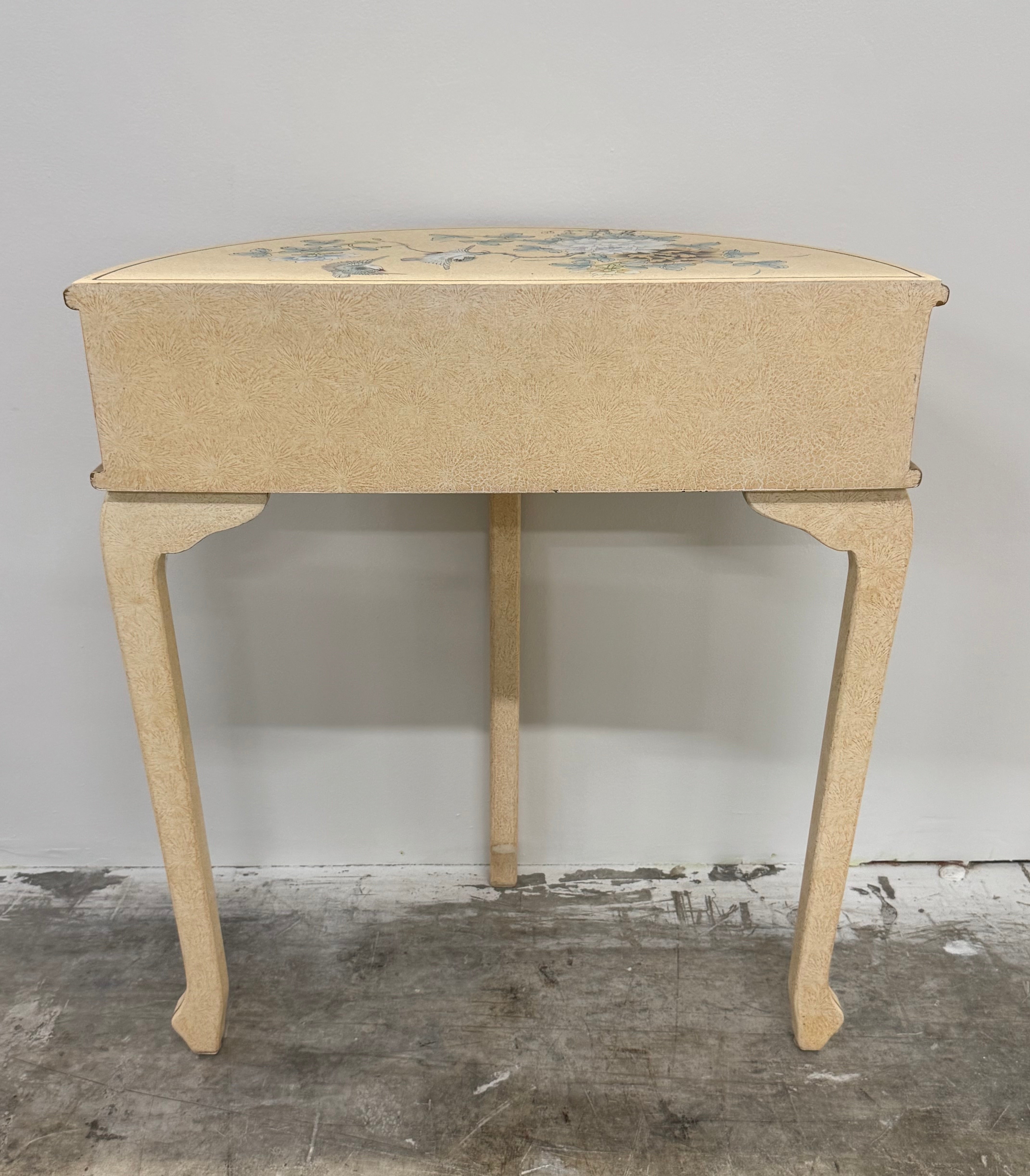 Crackled Ivory Floral 29" Demi-lune Hall Table