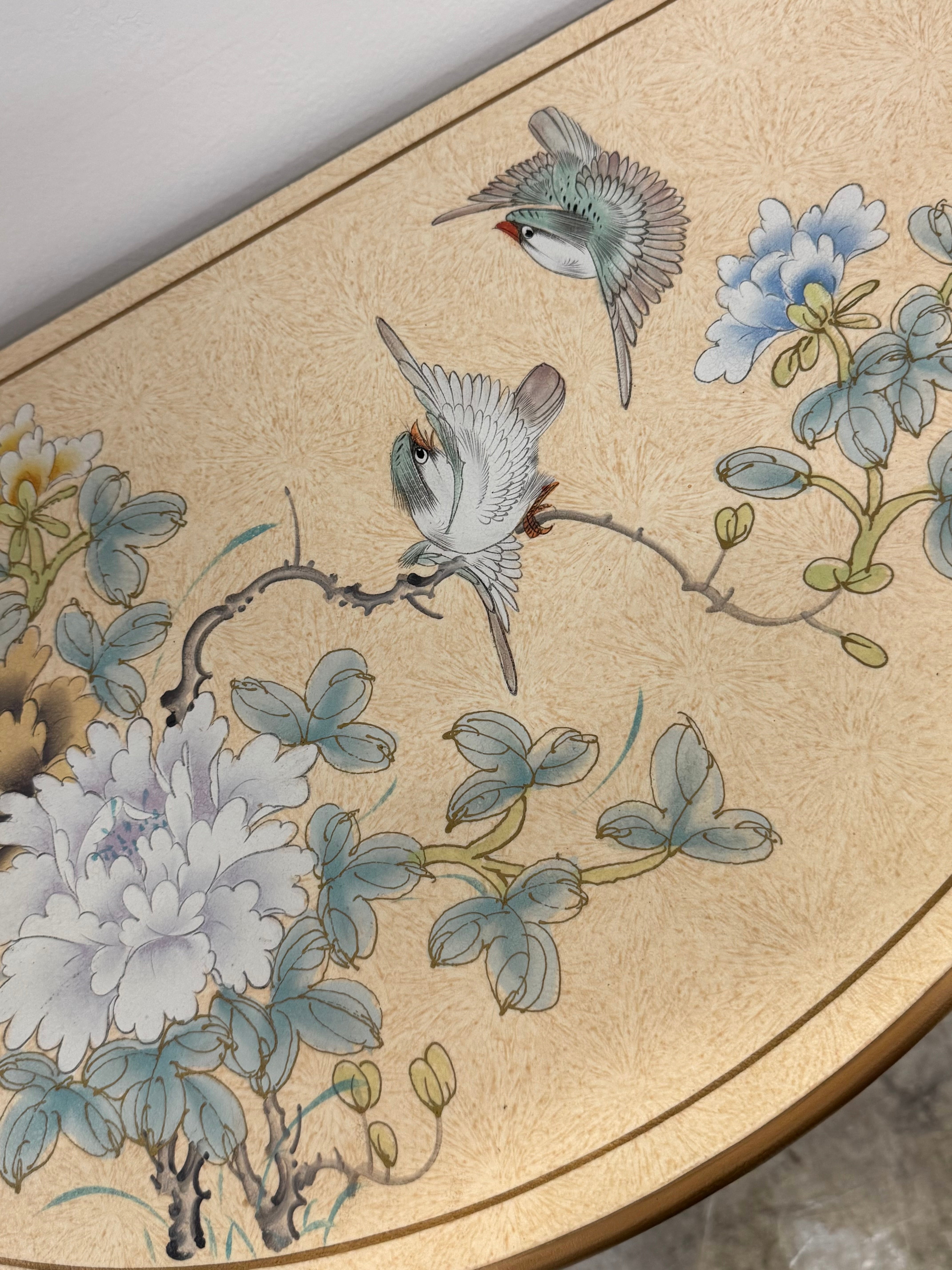 Crackled Ivory Floral 29" Demi-lune Hall Table