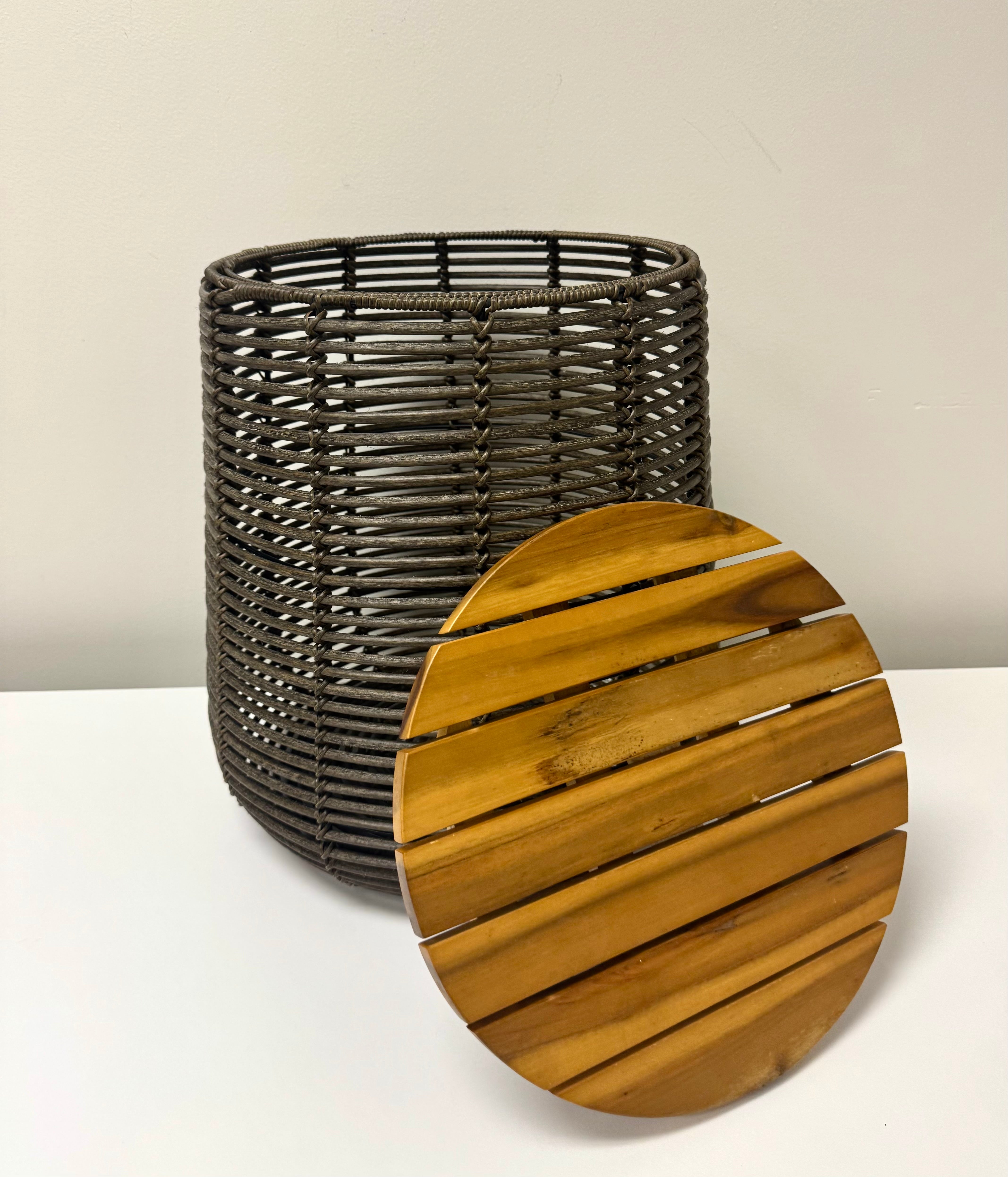 Faux Brown Rattan Garden Stool