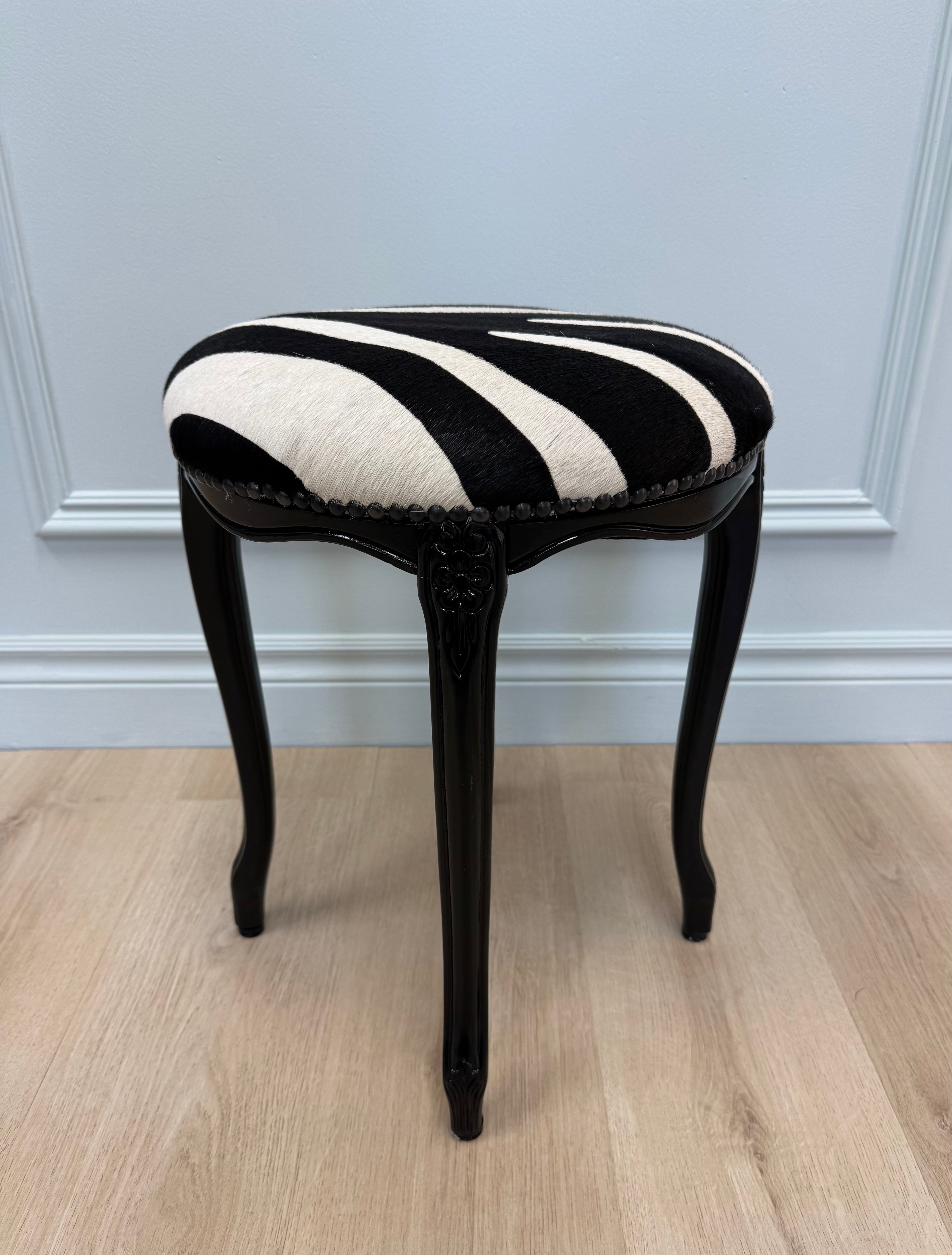 NEW! Gloss Black Zebra Cowhide Stool