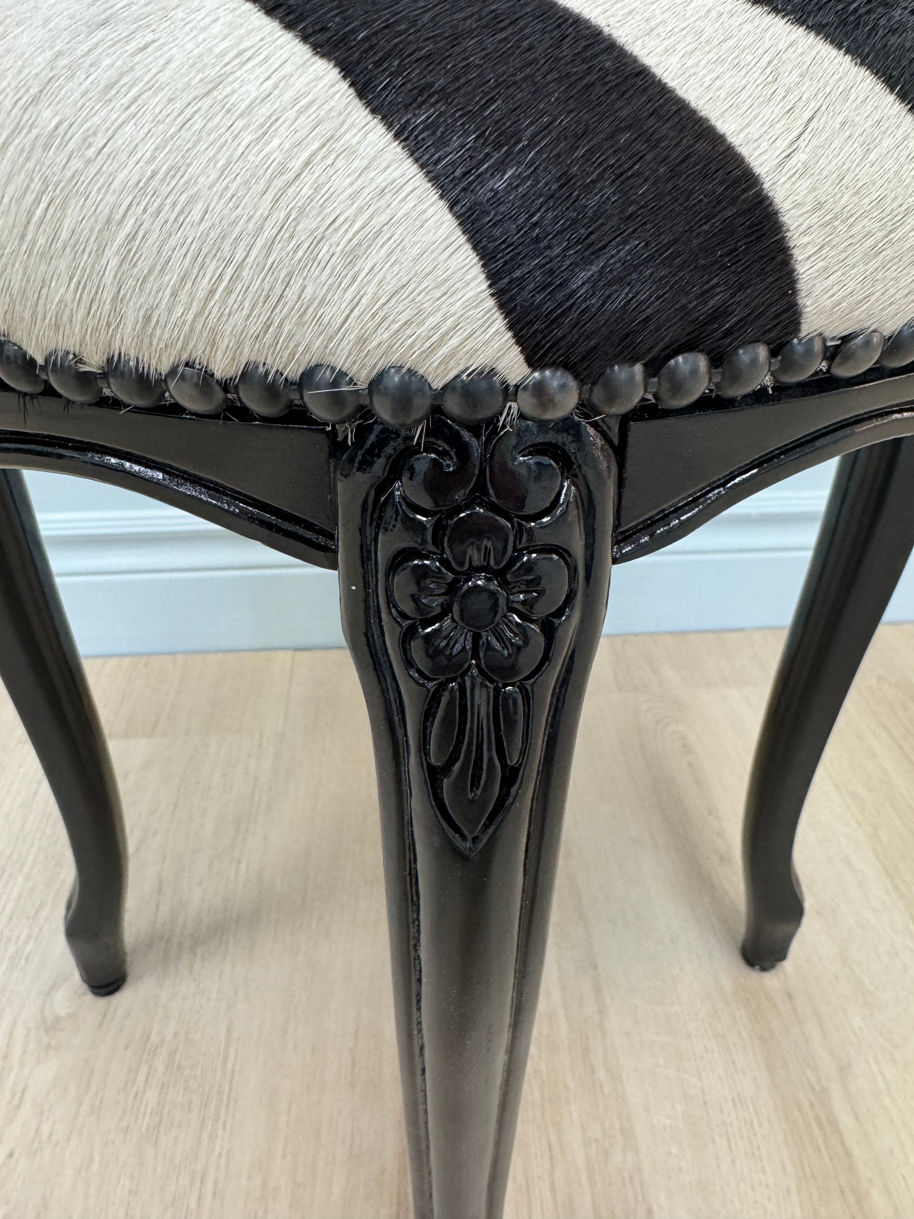 NEW! Gloss Black Zebra Cowhide Stool
