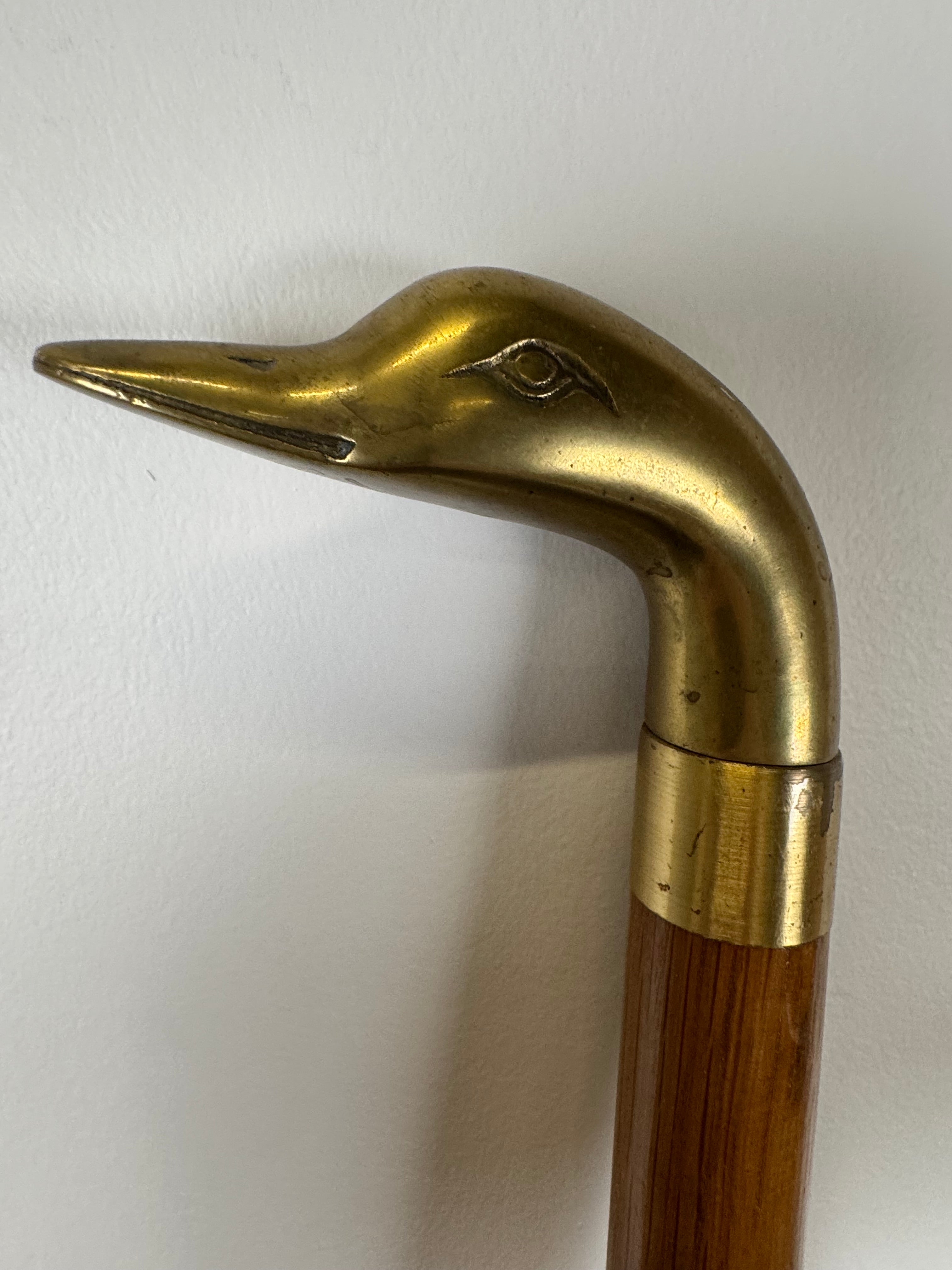 Vintage Wood & Brass Duck Walking Stick