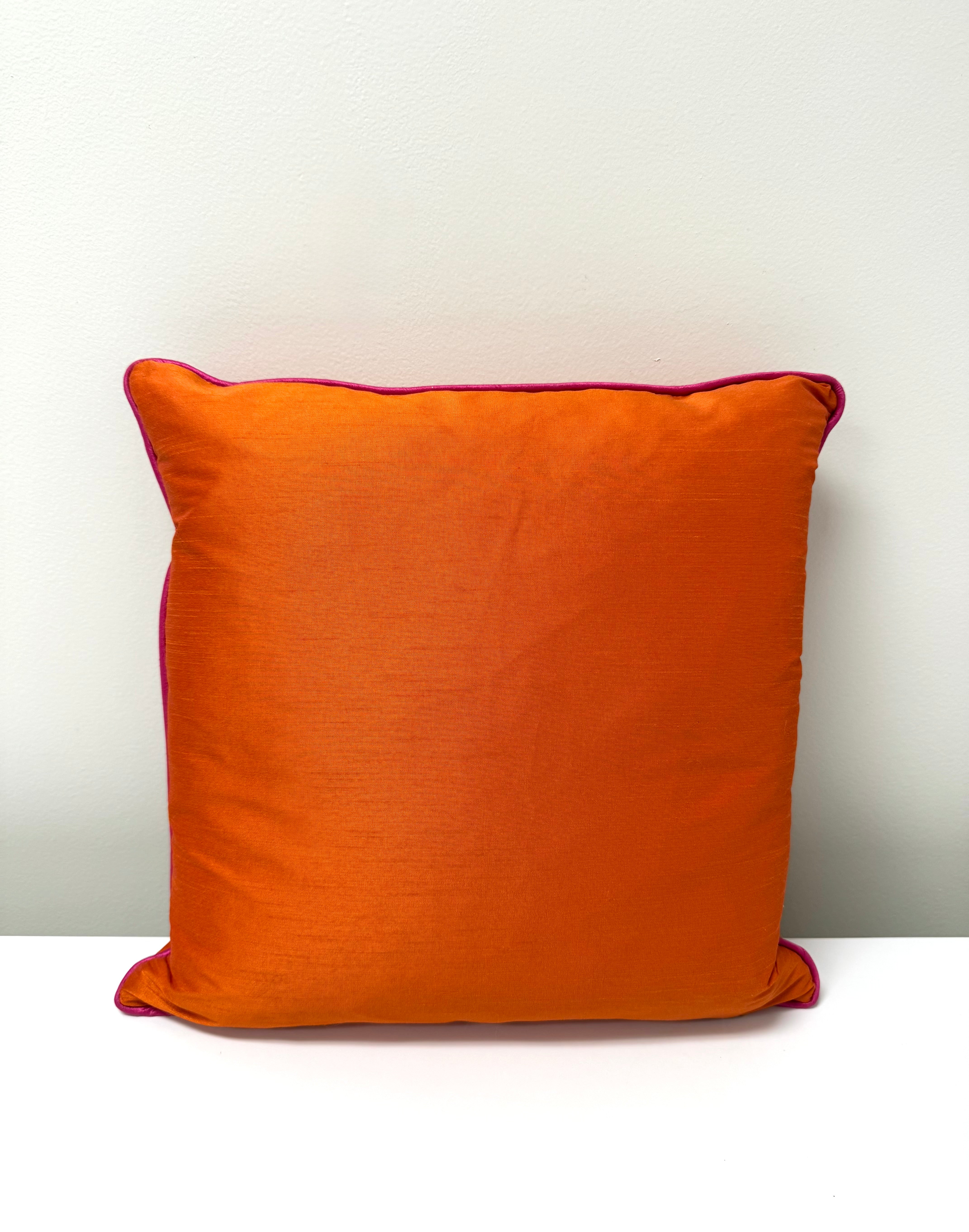 Tangerine 16" Pillow with Fuchsia Piping