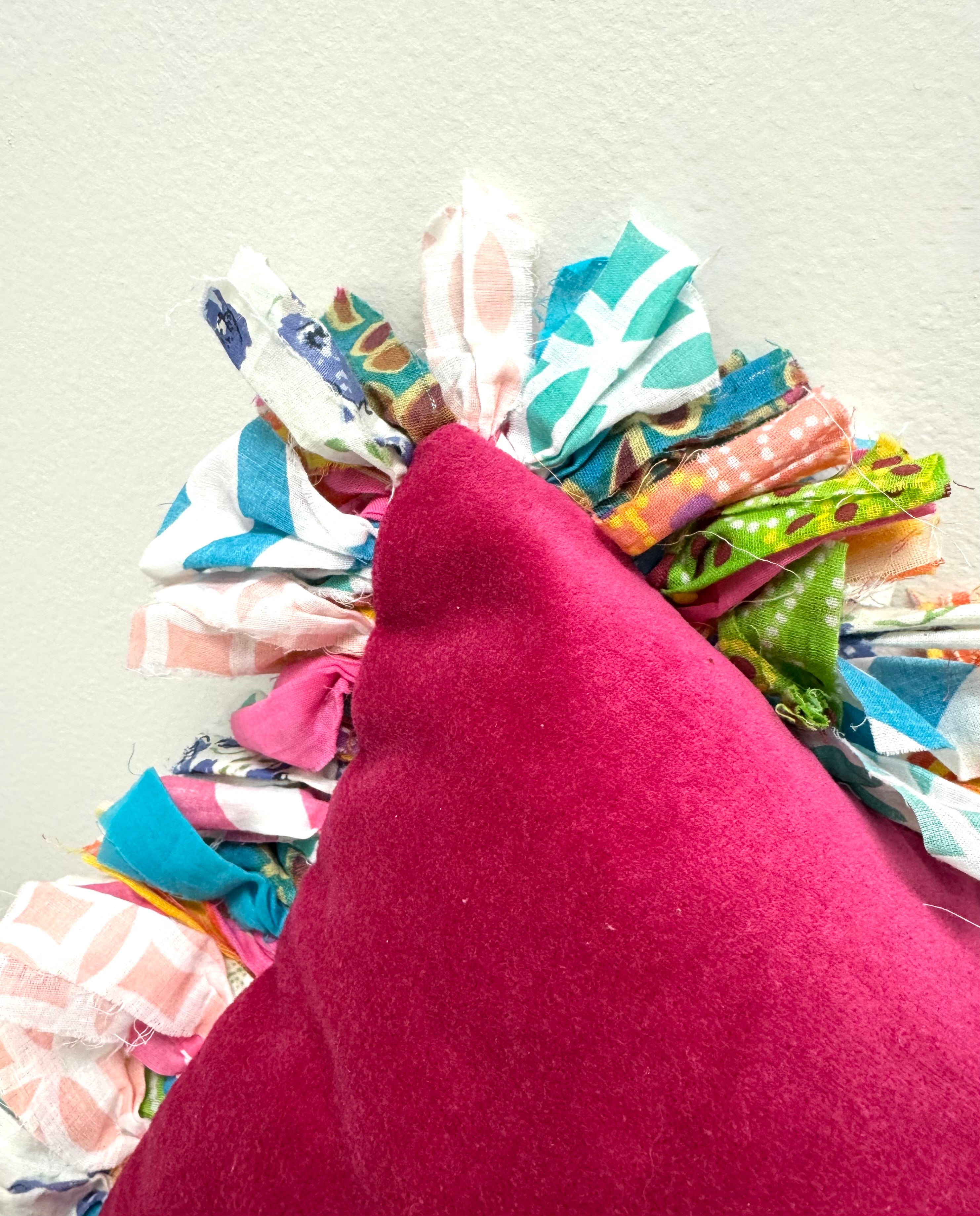 Fuchsia Velvet 16" Pillow with Rag Fringe
