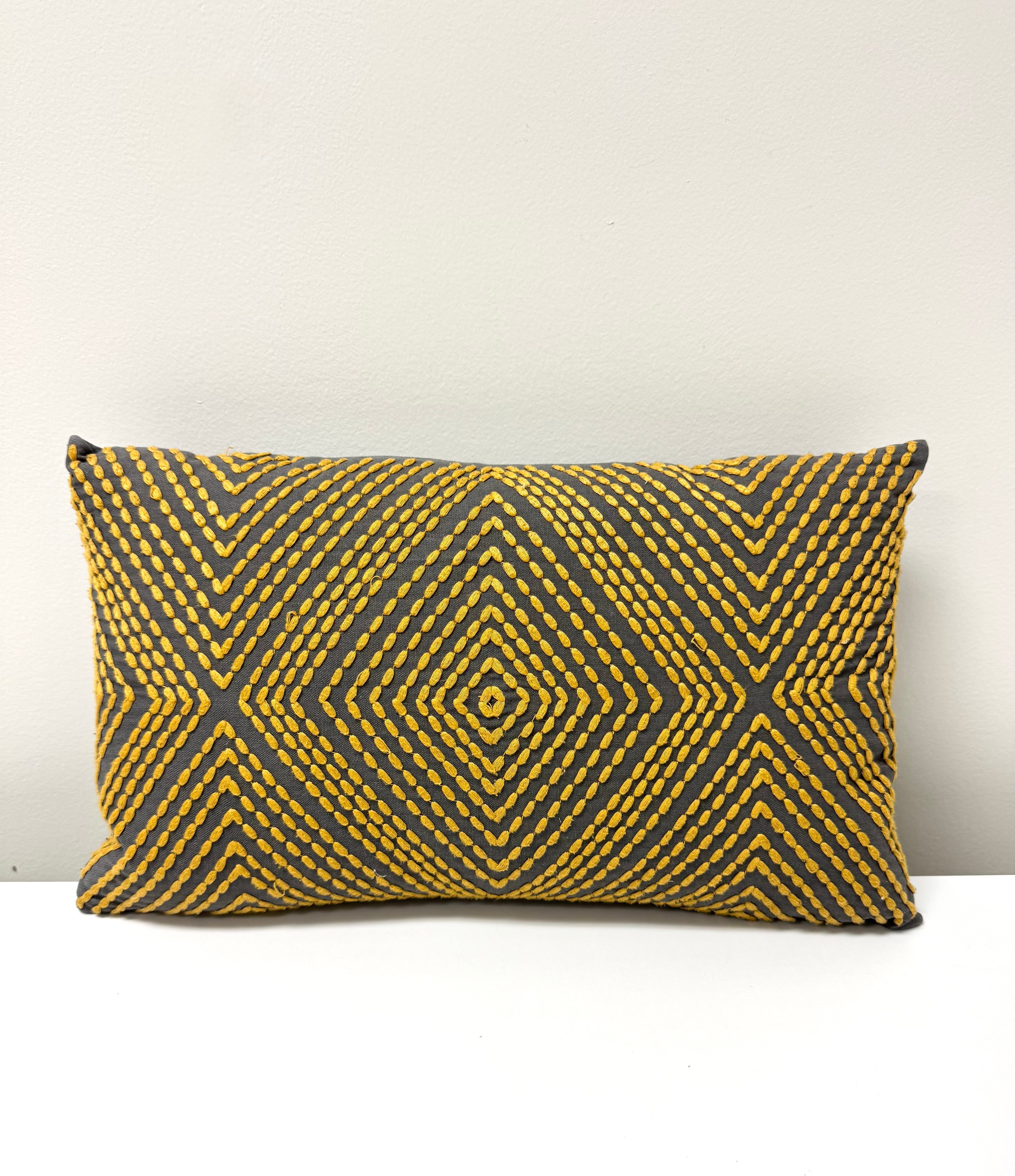 Dark Gray & Embroidered Gold 18" x 11" Pillow