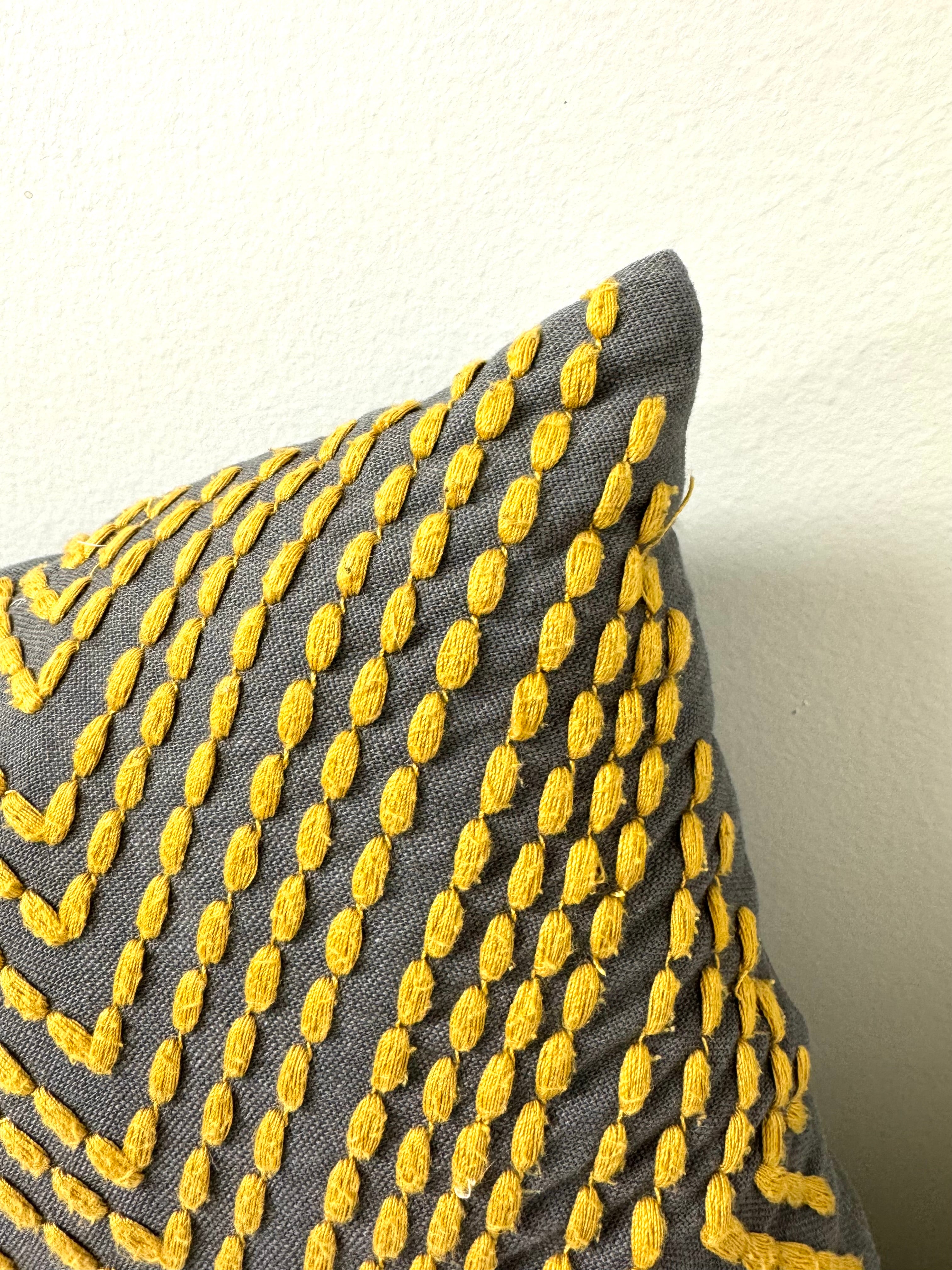 Dark Gray & Embroidered Gold 18" x 11" Pillow