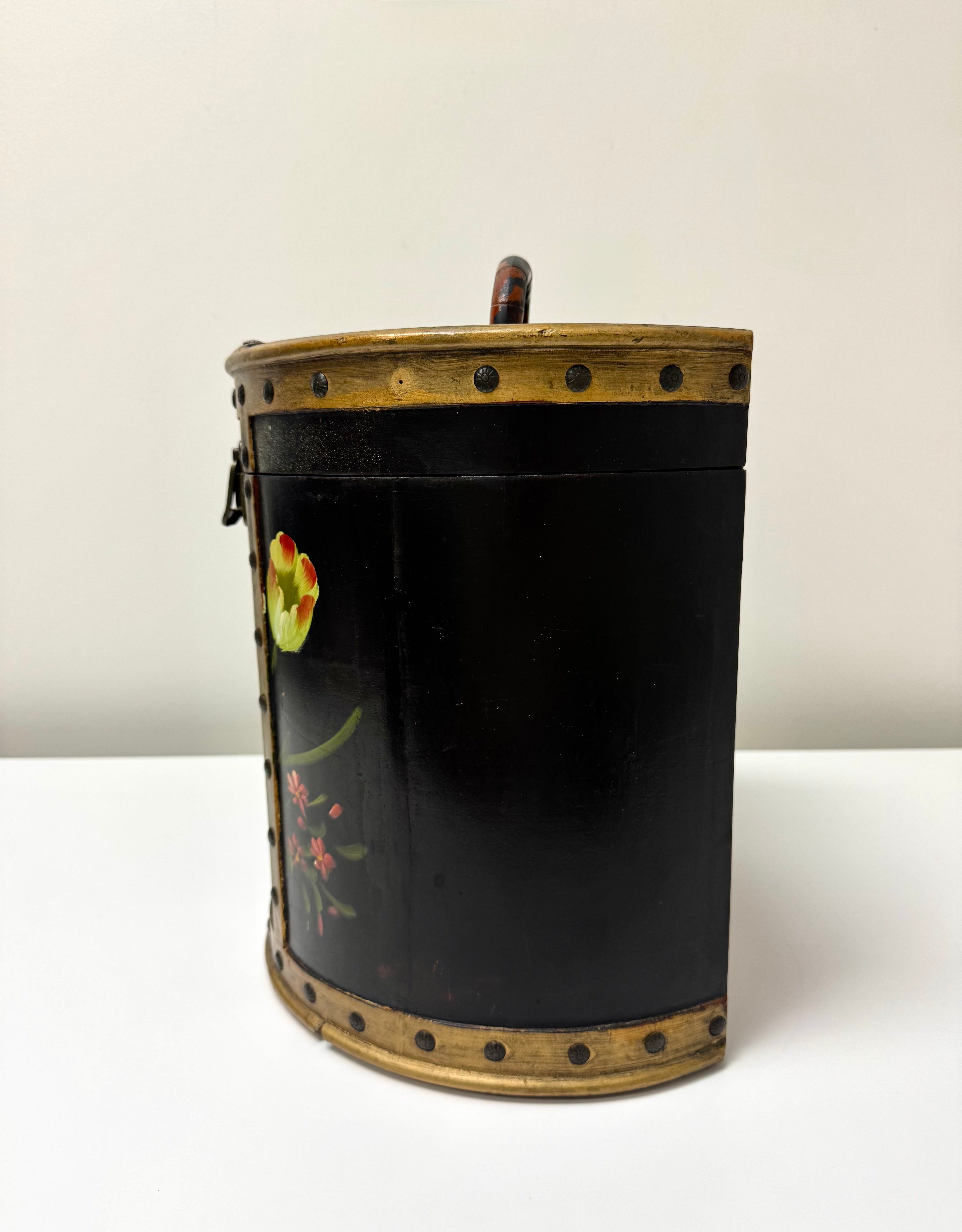 Vintage Wooden Hand-painted Floral Hat Box